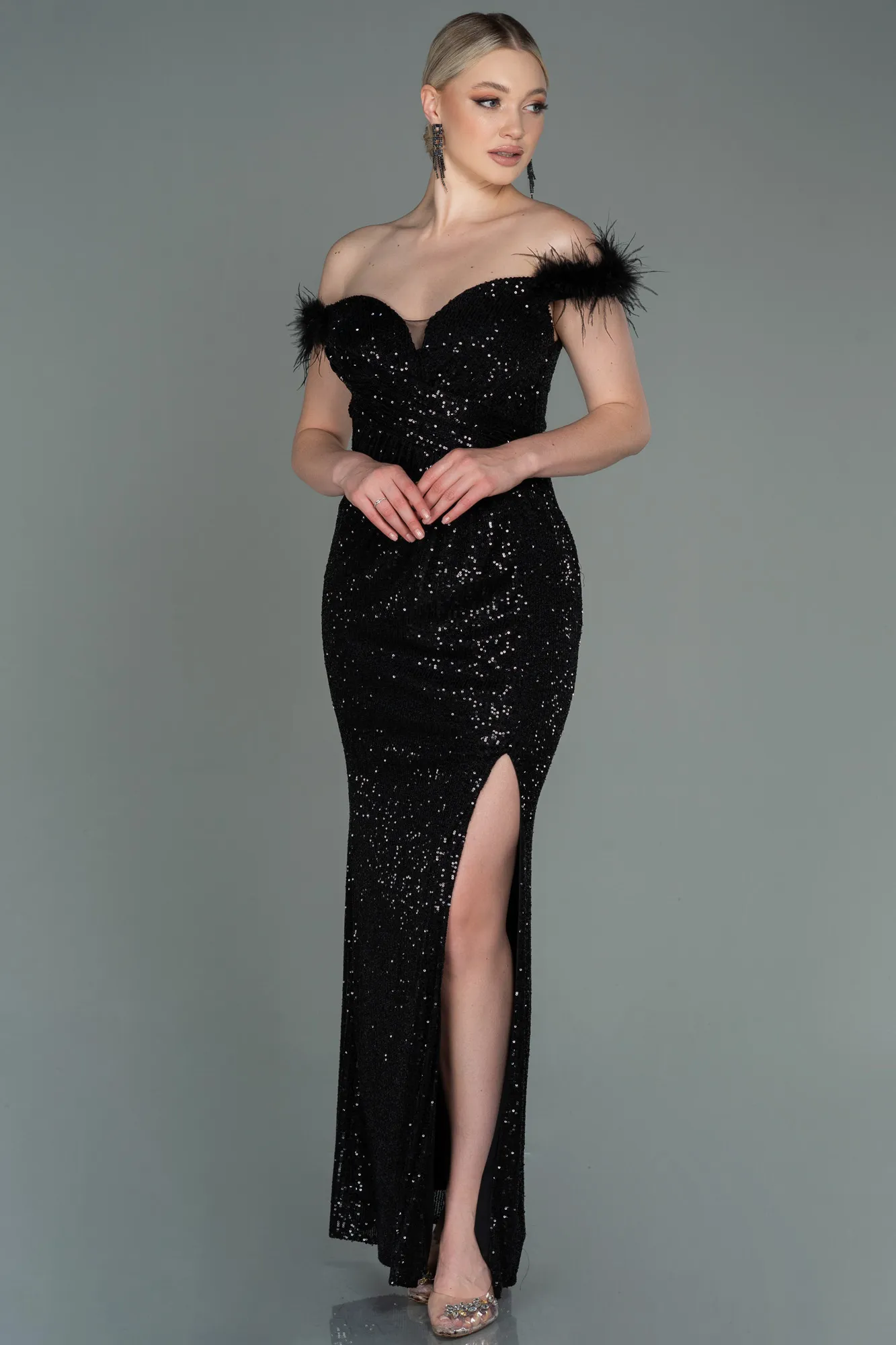 Black-Long Scaly Evening Dress ABU3191
