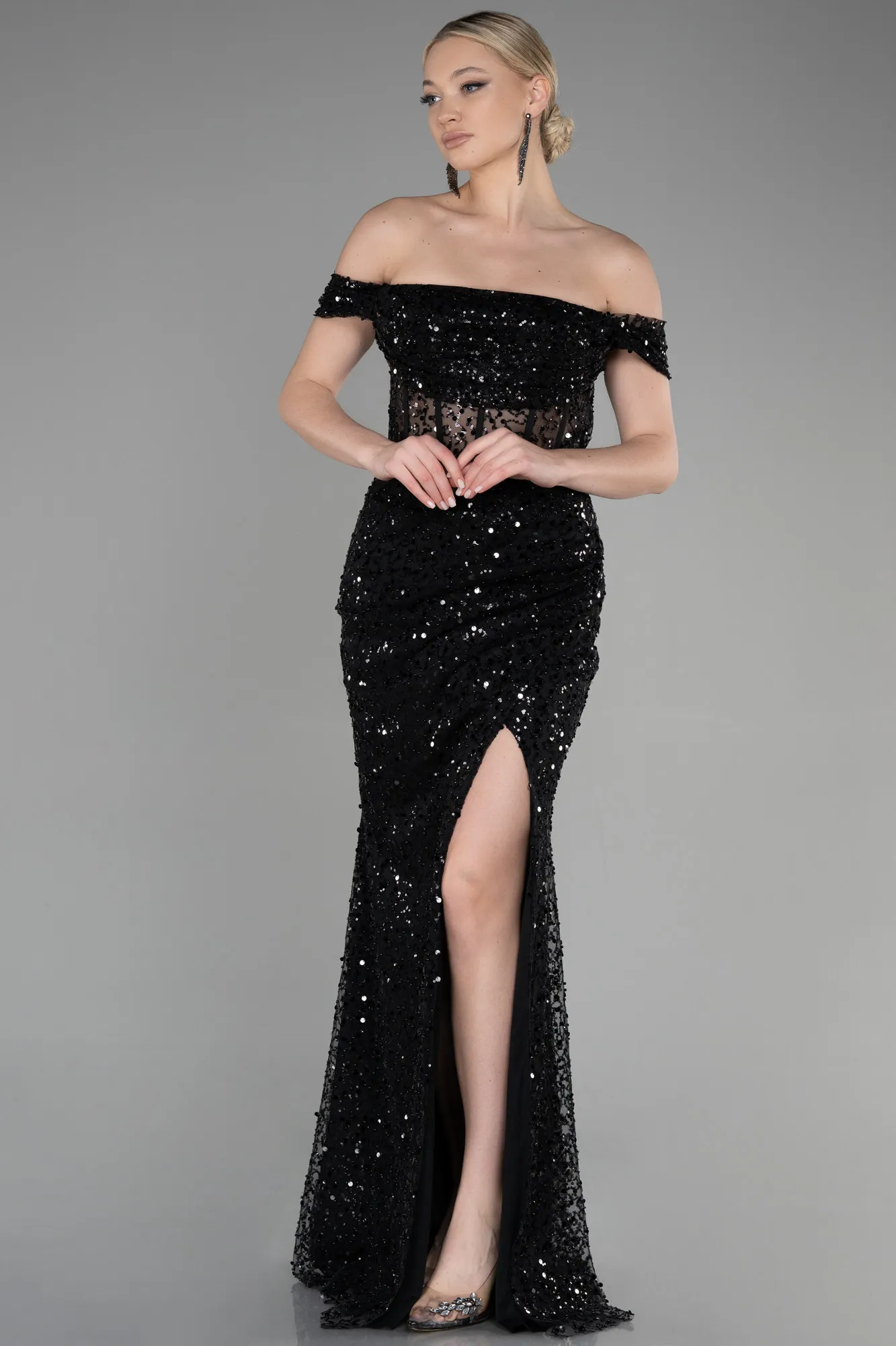 Black-Long Scaly Evening Dress ABU3498