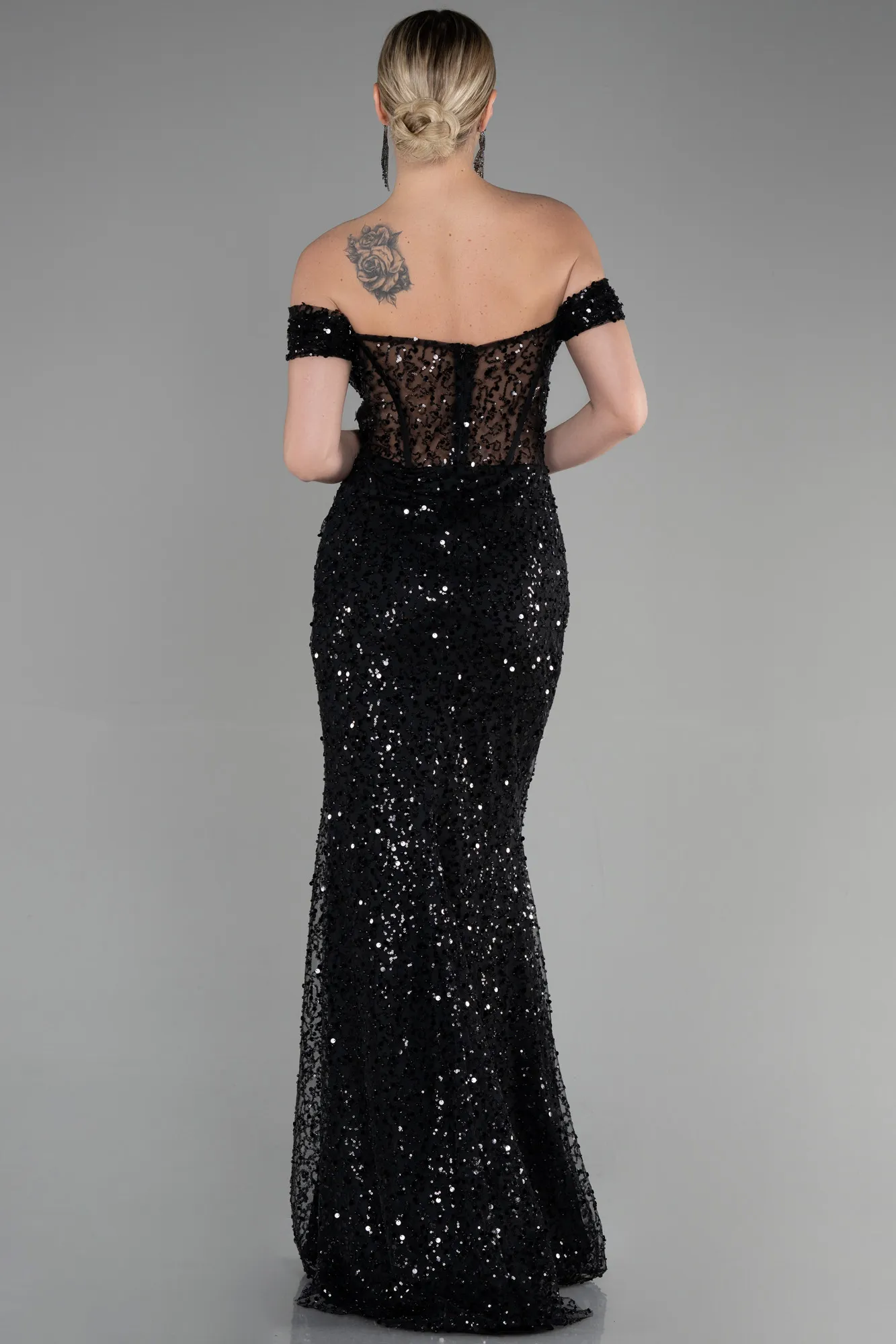 Black-Long Scaly Evening Dress ABU3498