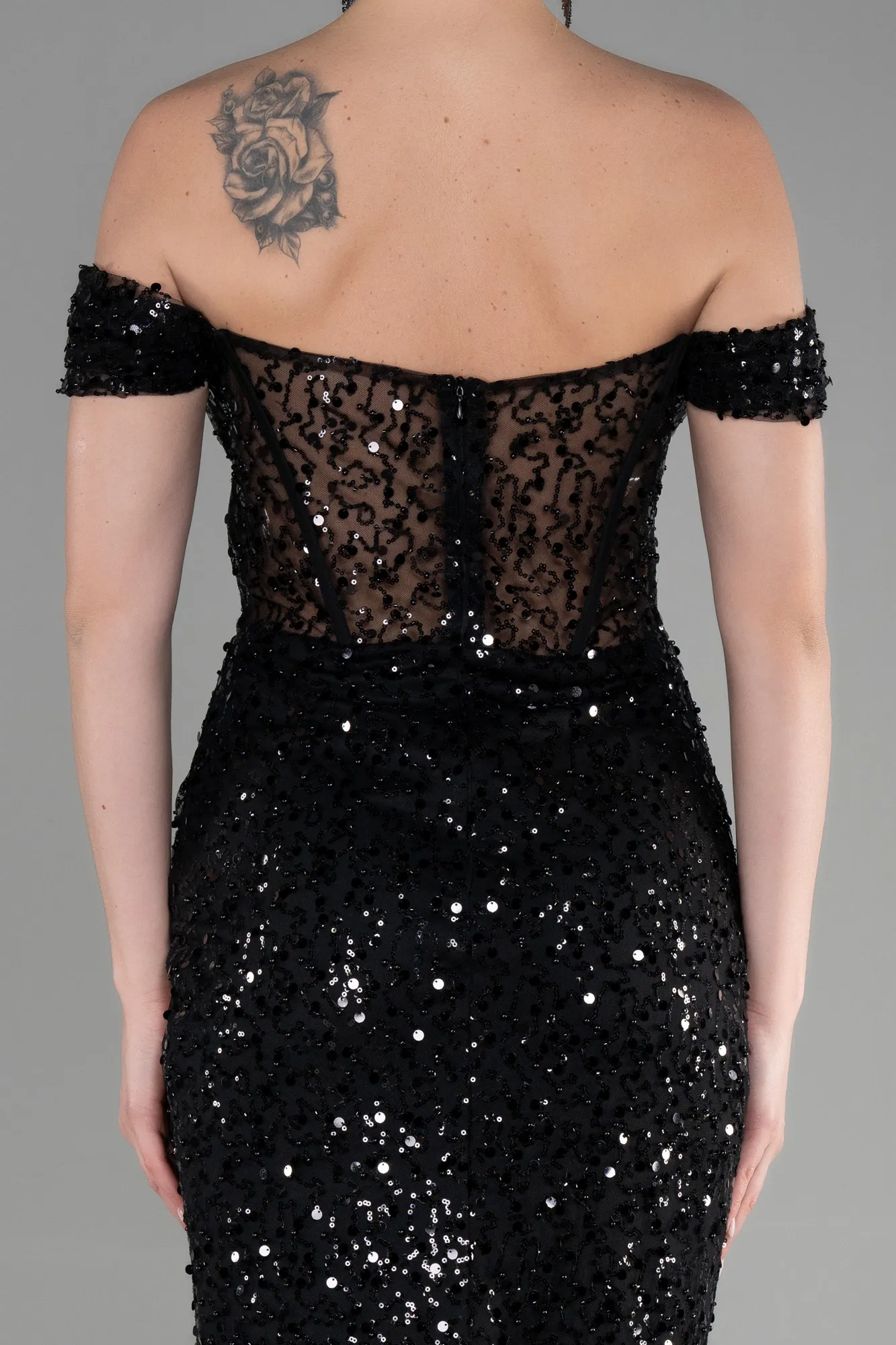 Black-Long Scaly Evening Dress ABU3498