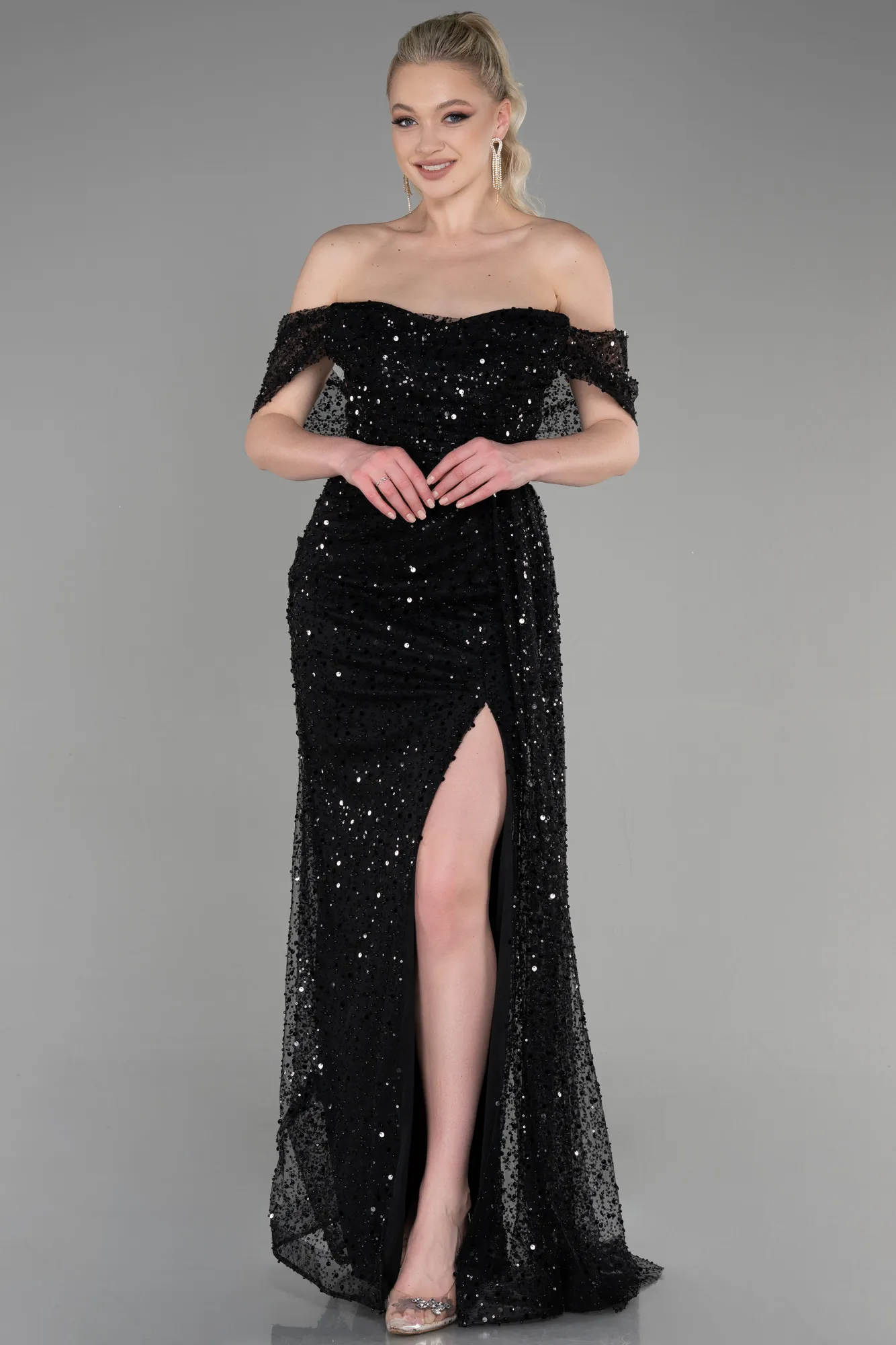 Black-Long Scaly Evening Dress ABU3577