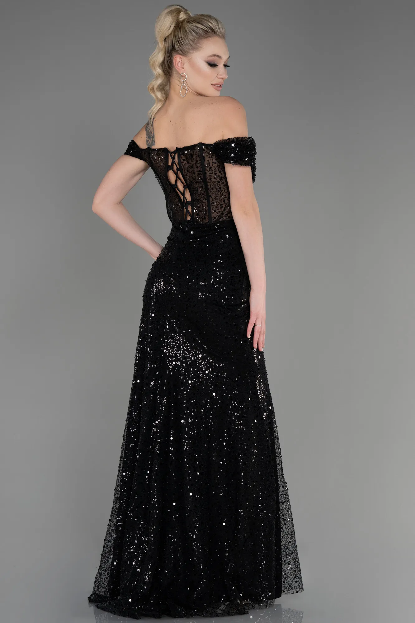 Black-Long Scaly Evening Dress ABU3714