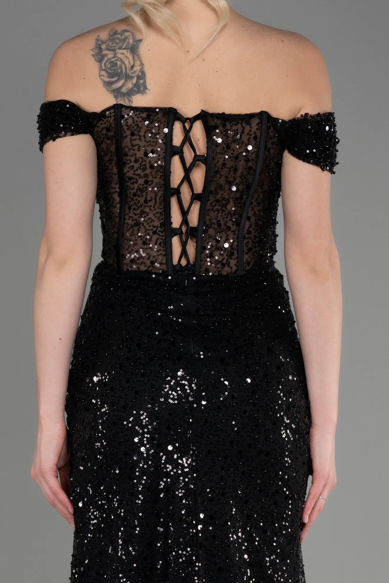 Black-Long Scaly Evening Dress ABU3714