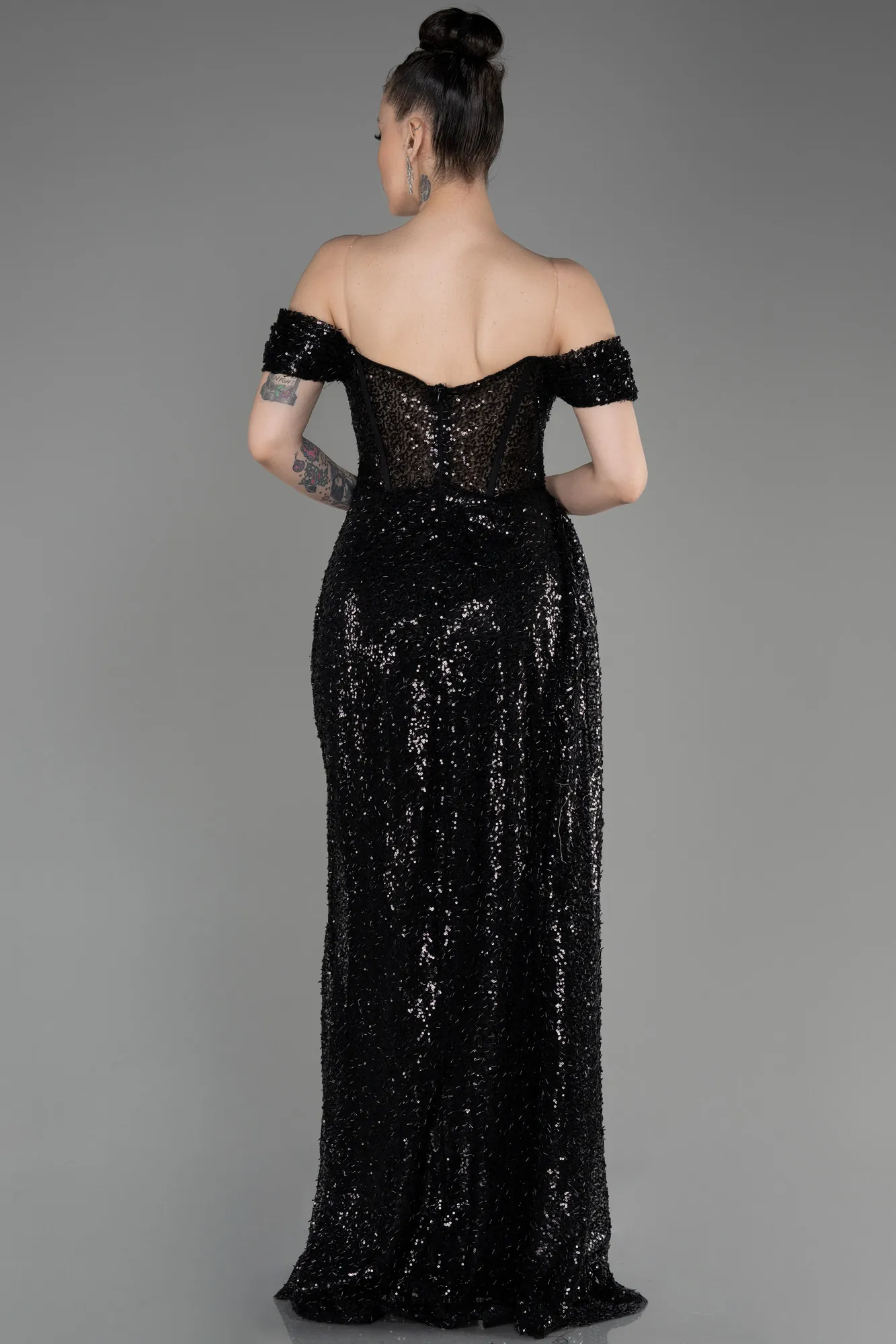 Black-Long Scaly Evening Dress ABU3794
