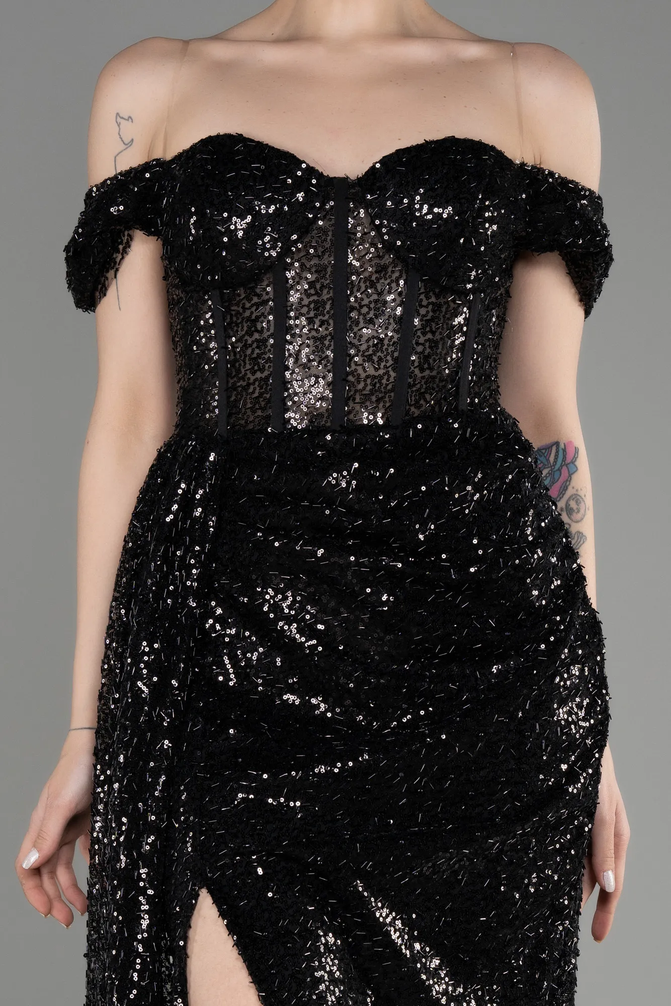 Black-Long Scaly Evening Dress ABU3794