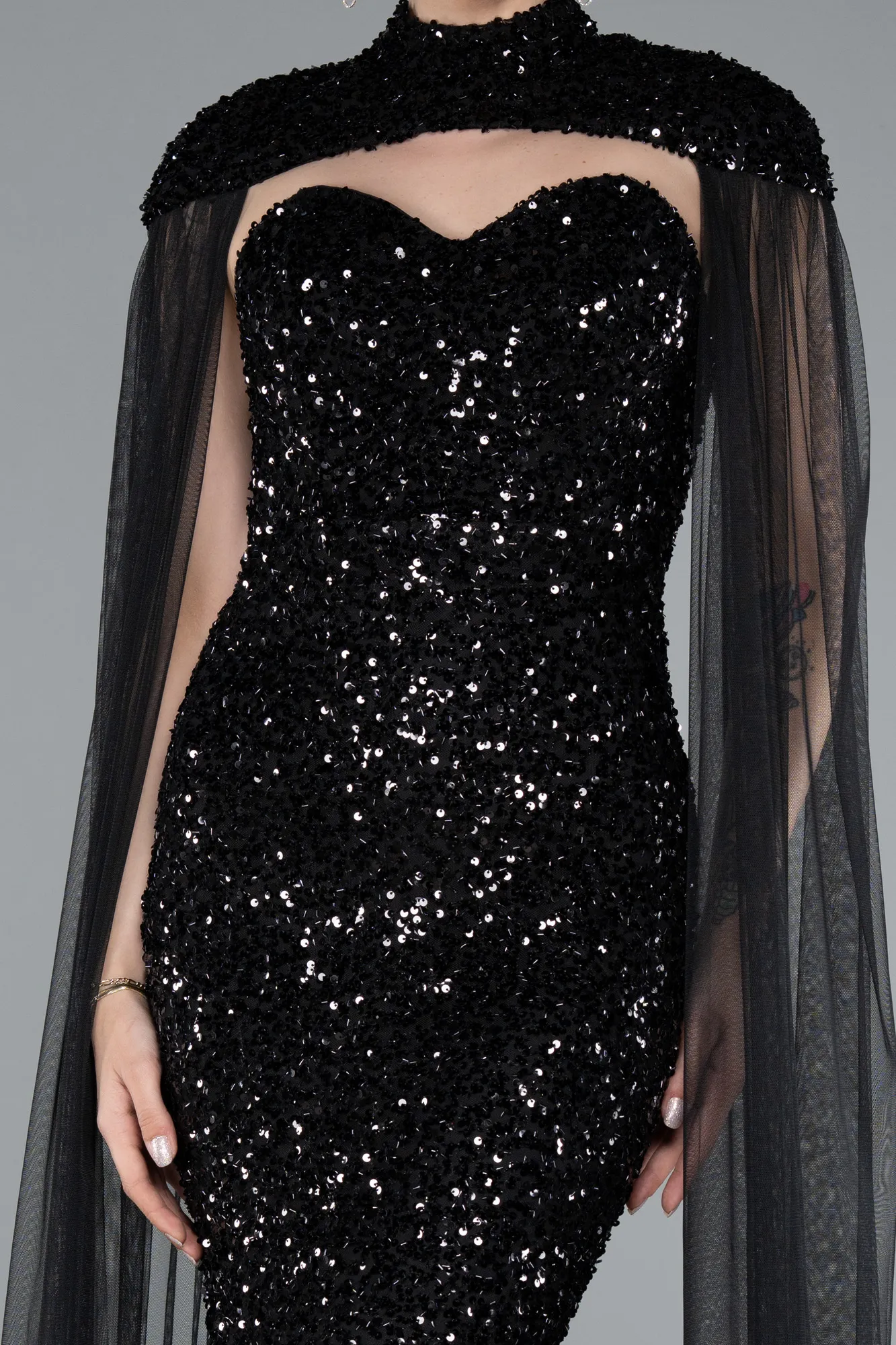 Black-Long Scaly Evening Dress ABU4910