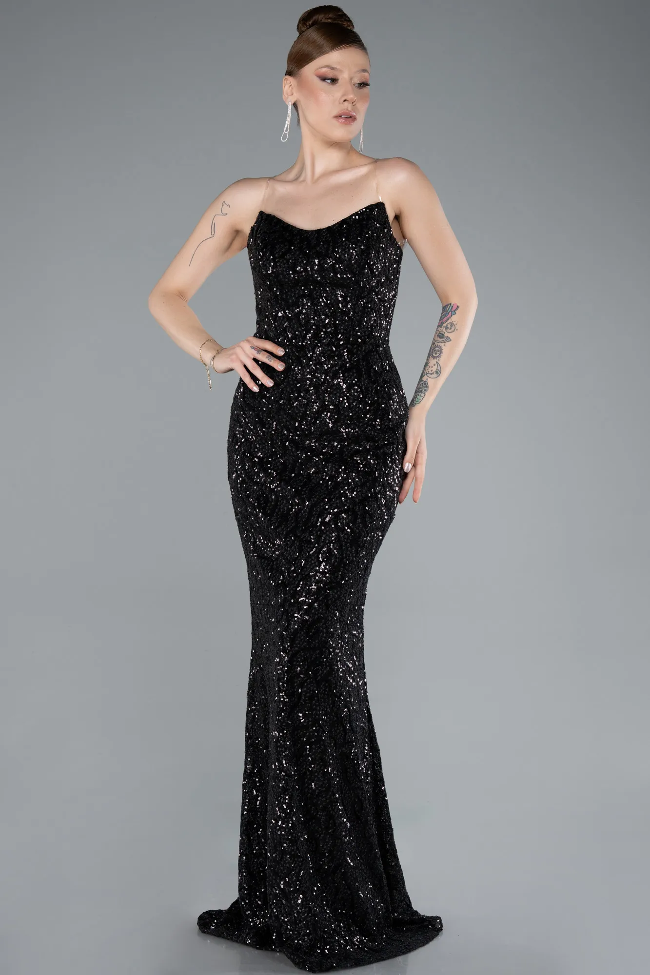 Black-Long Scaly Evening Dress ABU4913