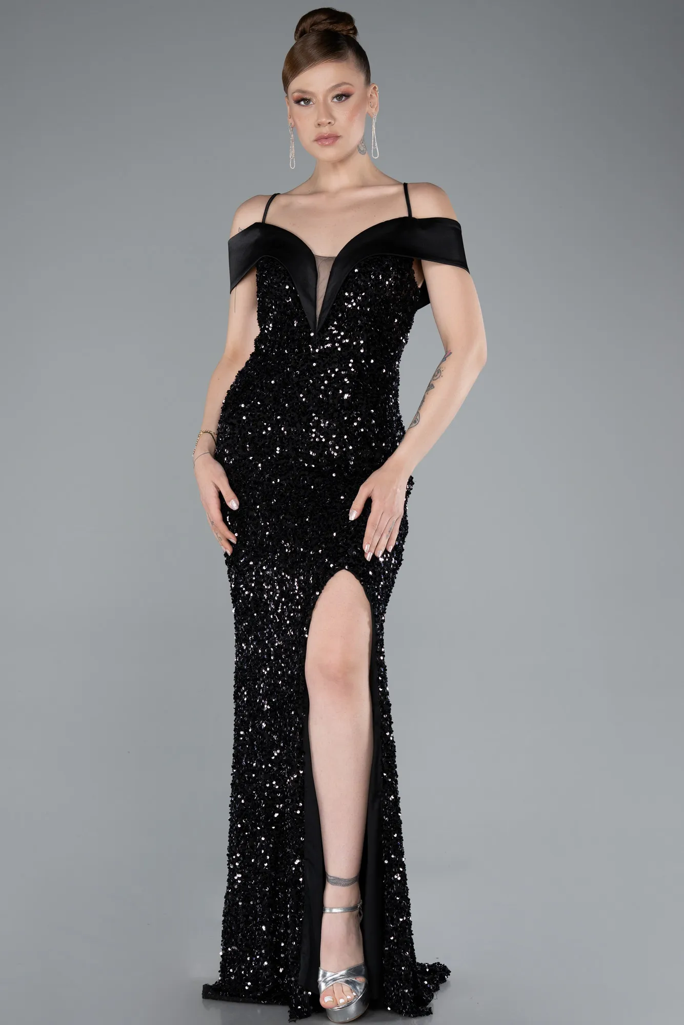 Black-Long Scaly Evening Dress ABU4929