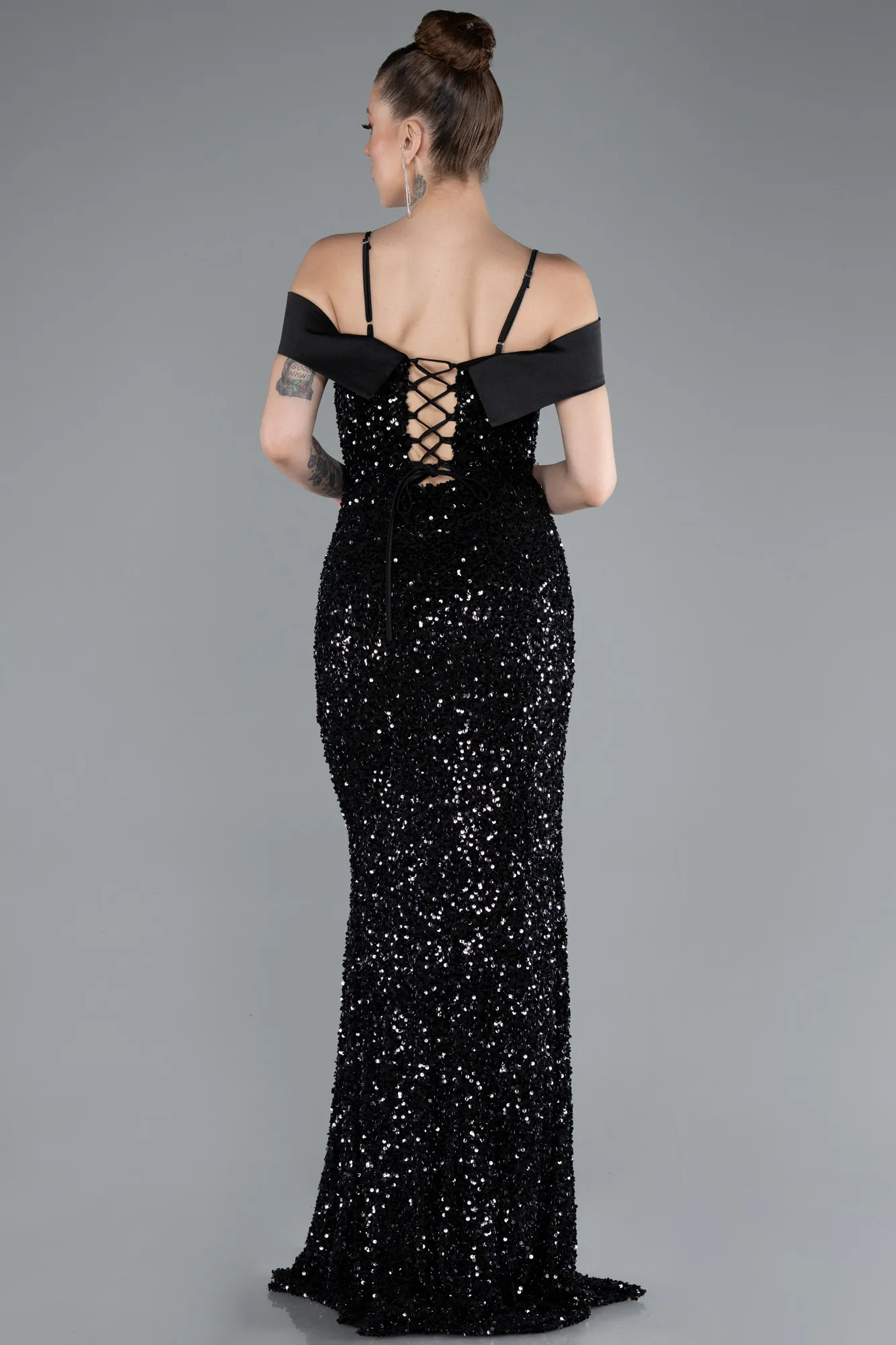 Black-Long Scaly Evening Dress ABU4929