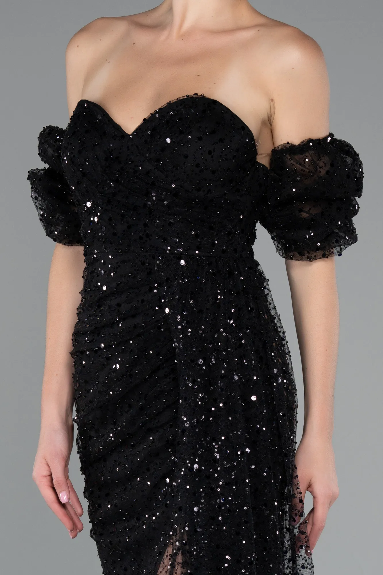 Black-Long Scaly Evening Dress ABU5075