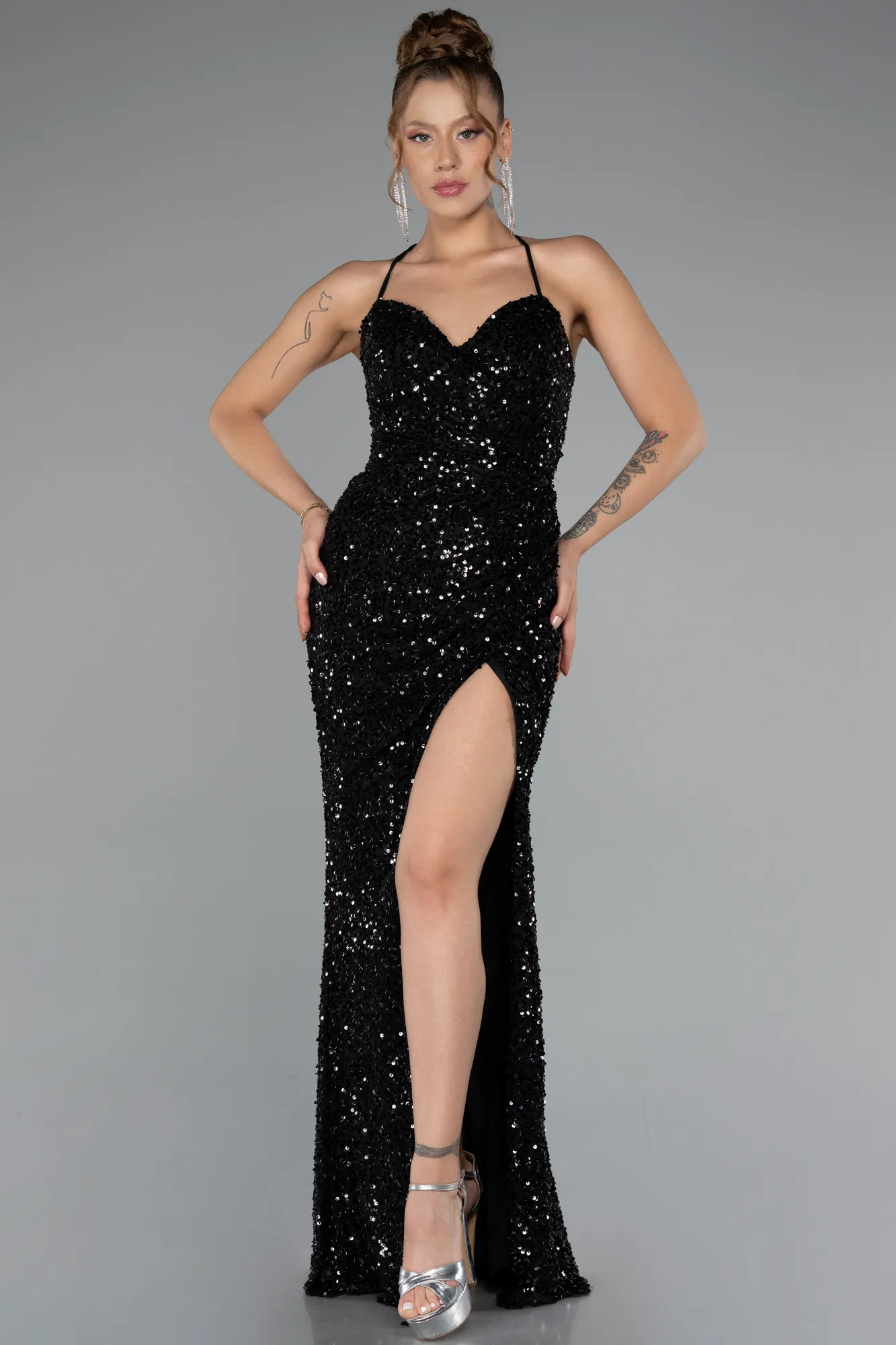 Black-Long Scaly Evening Dress ABU5106