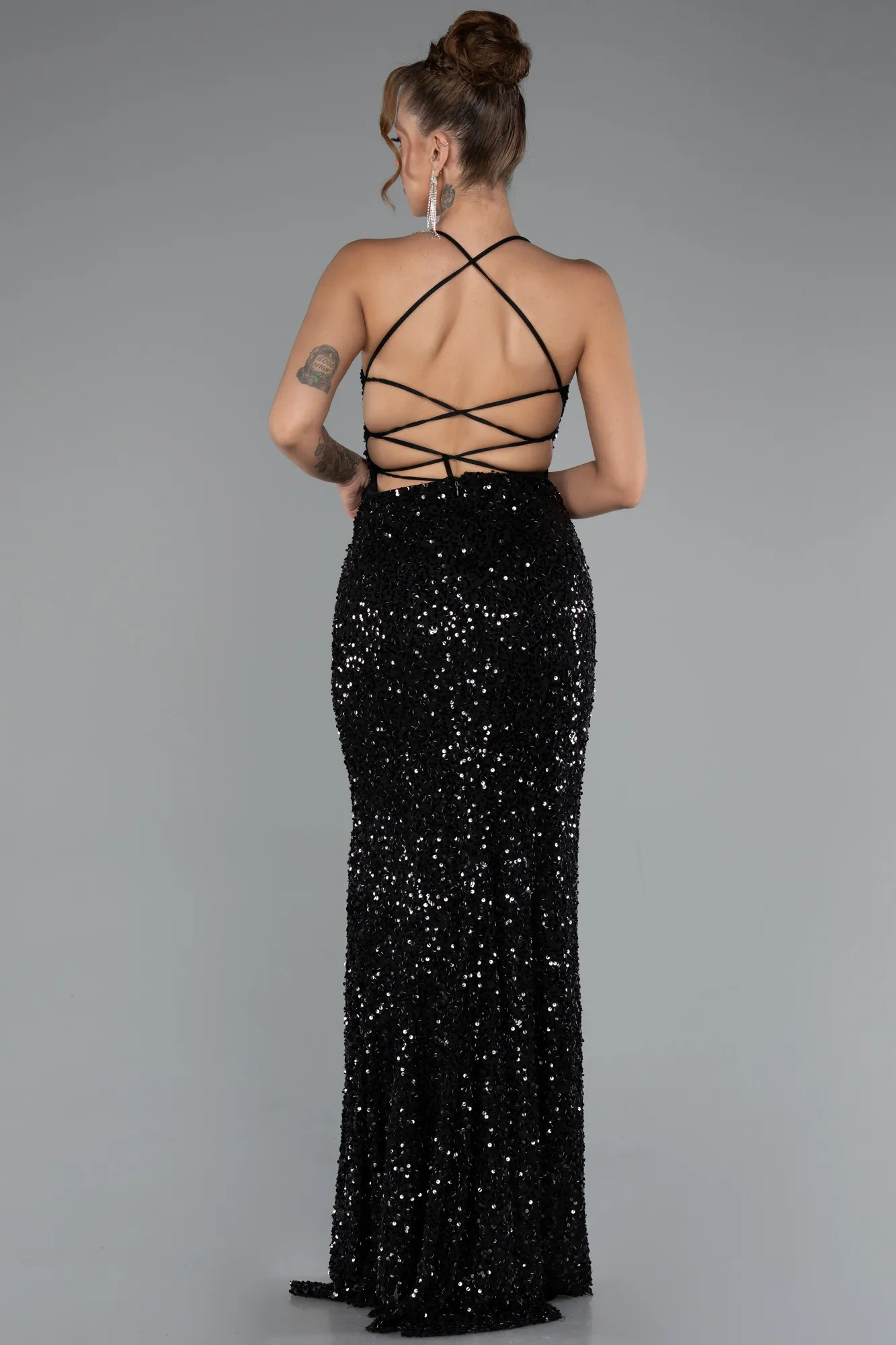 Black-Long Scaly Evening Dress ABU5106