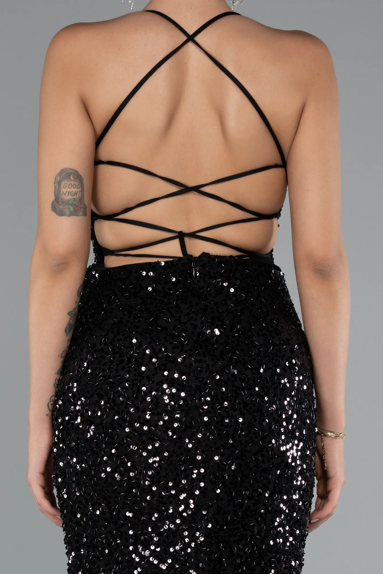 Black-Long Scaly Evening Dress ABU5106