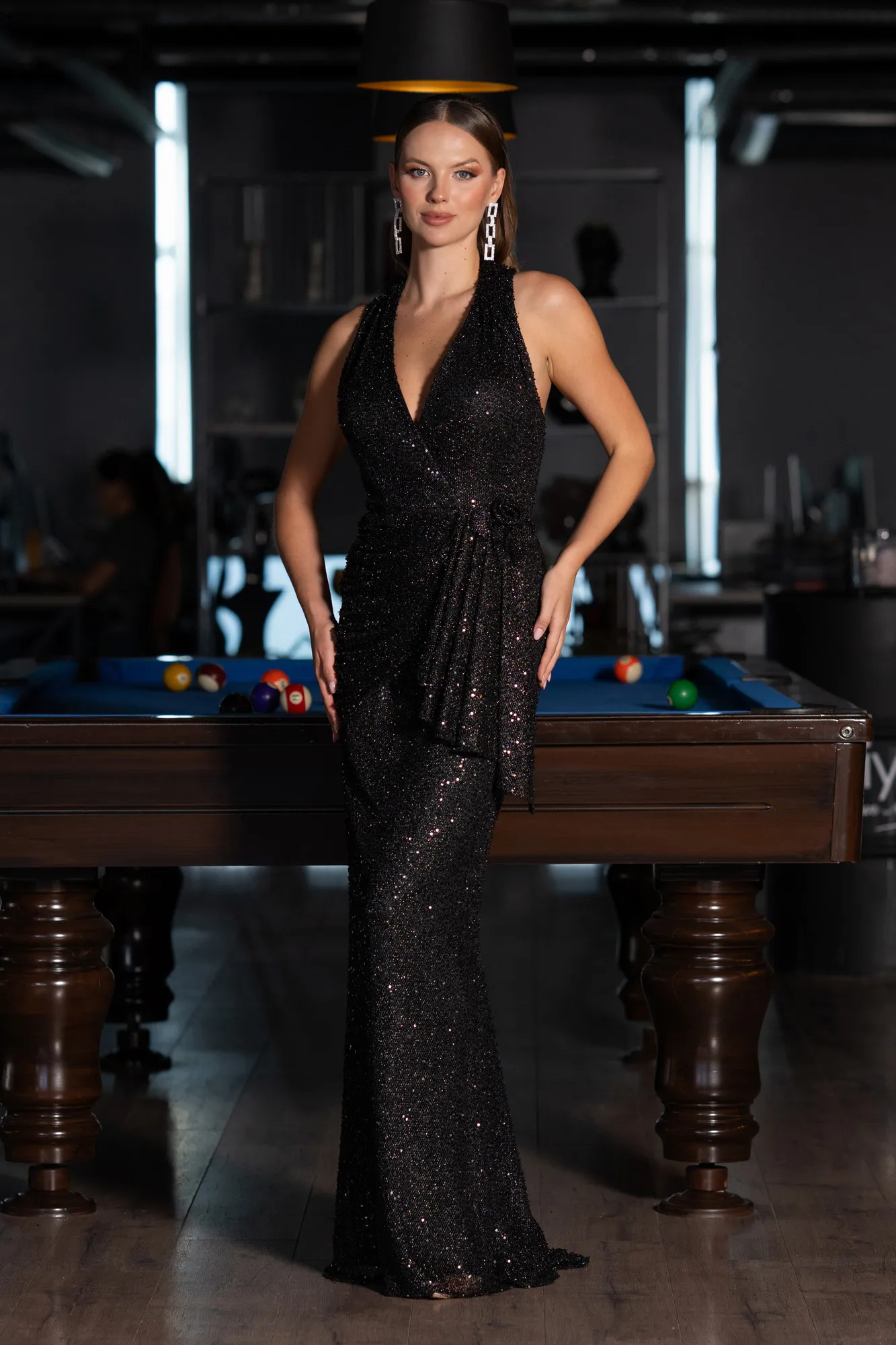 Black-Long Scaly Evening Dress ABU5209