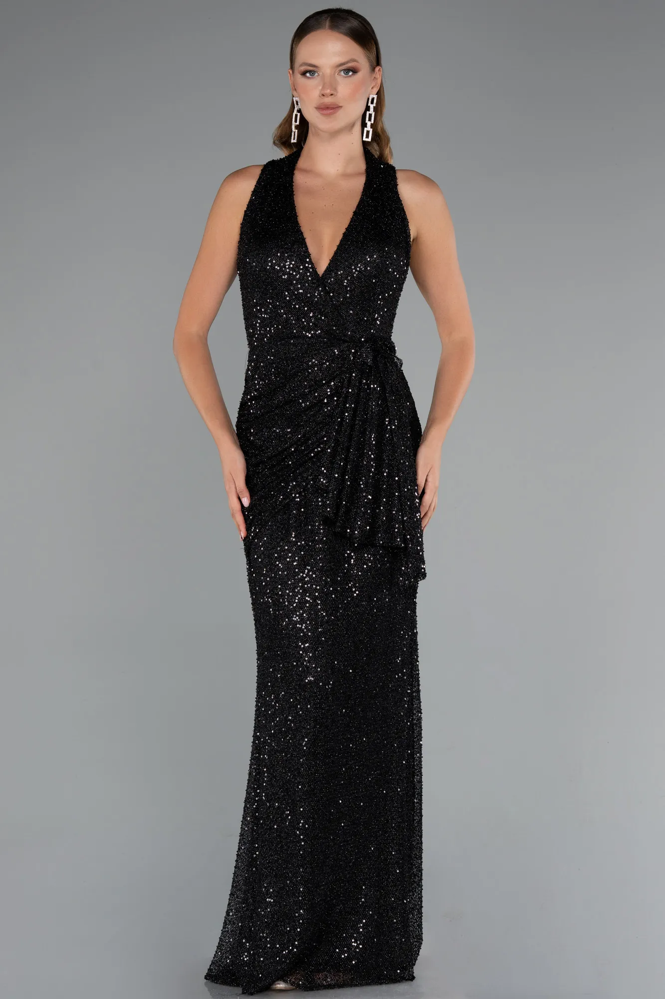 Black-Long Scaly Evening Dress ABU5209