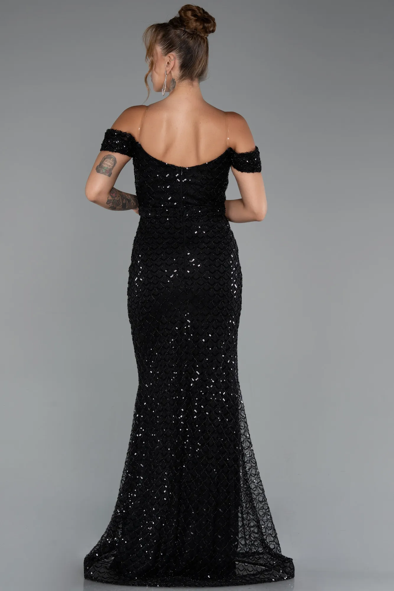 Black-Long Scaly Evening Dress ABU5286
