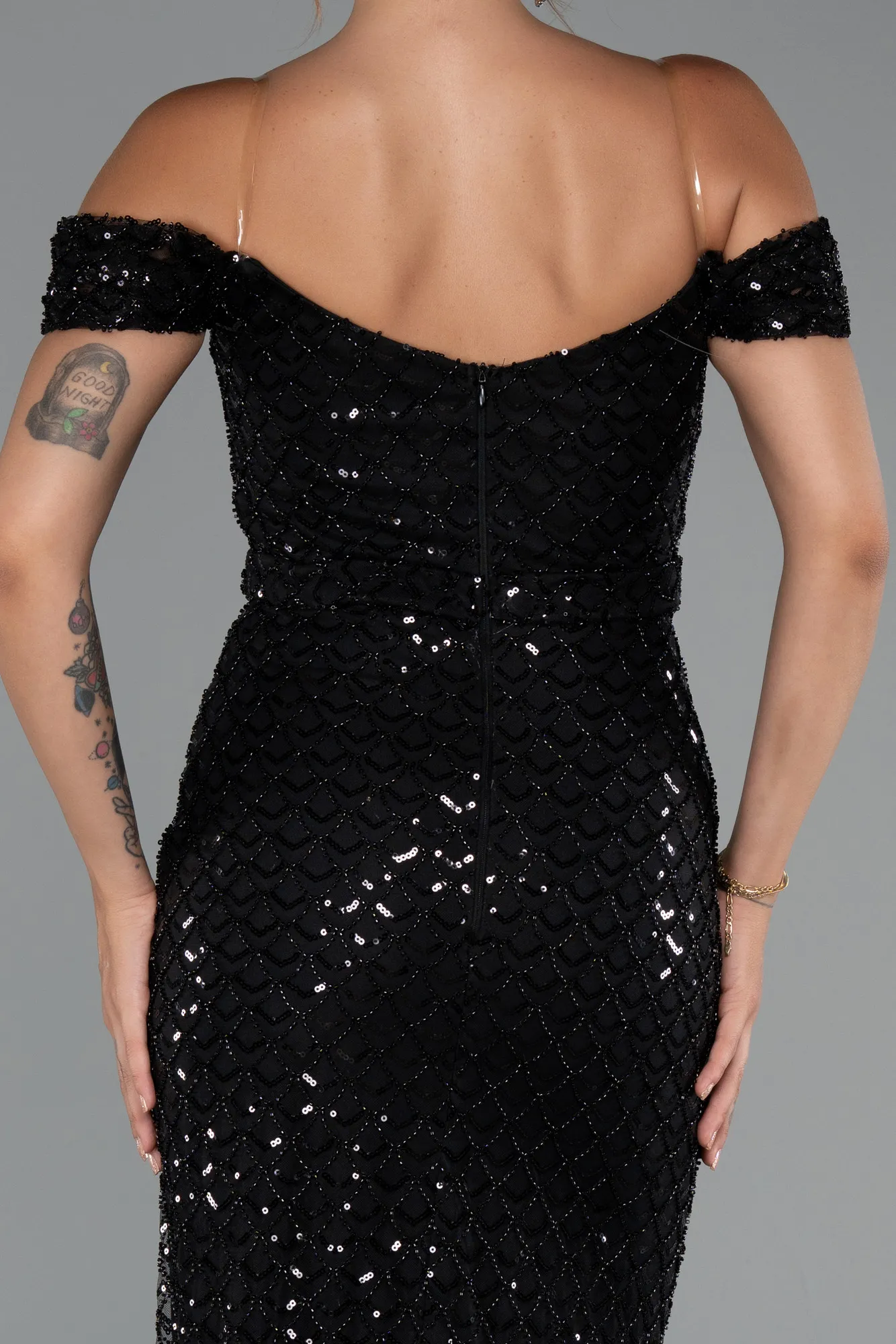 Black-Long Scaly Evening Dress ABU5286