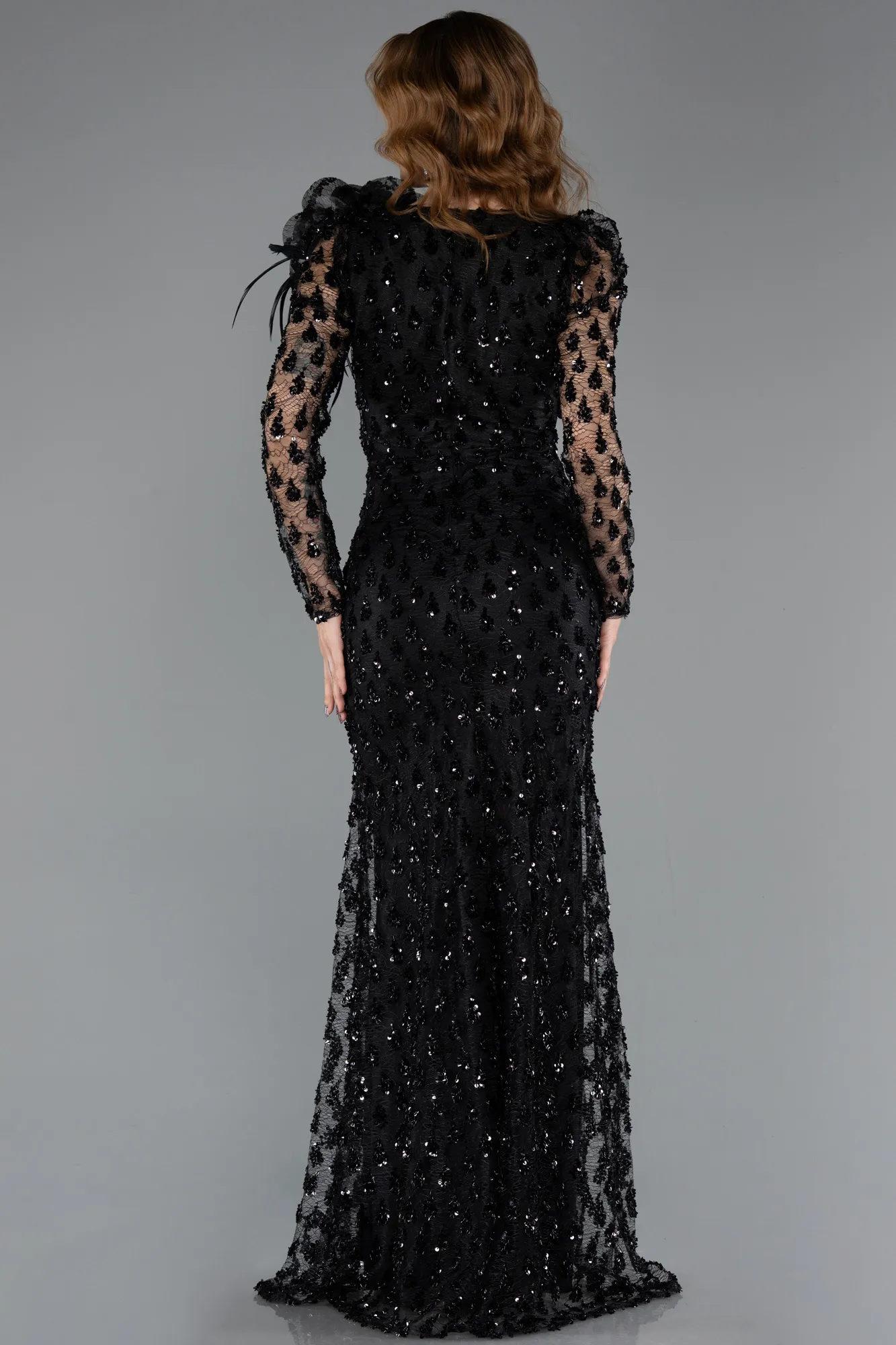 Black-Long Scaly Evening Dress ABU5516
