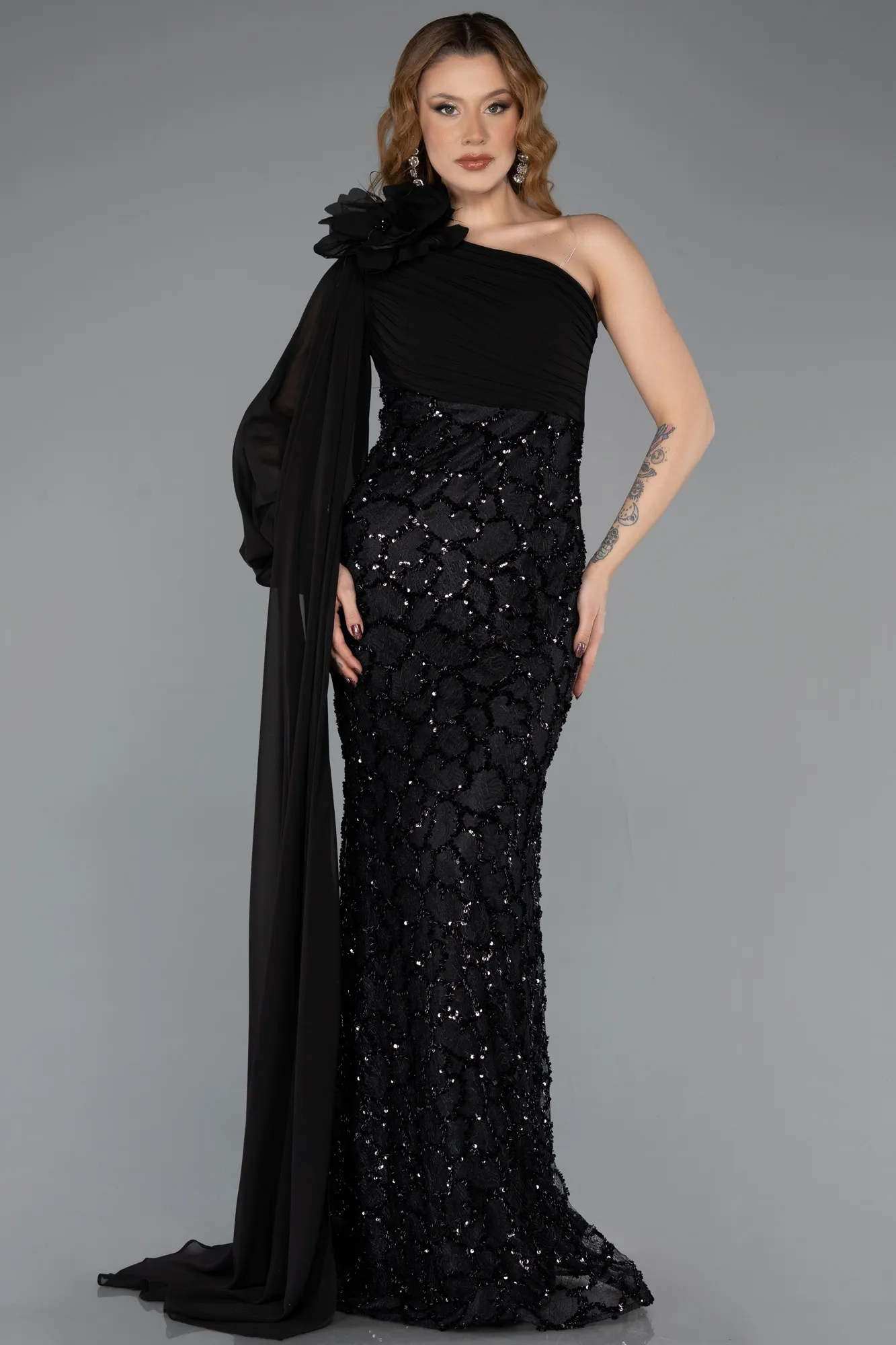 Black-Long Scaly Evening Dress ABU5517