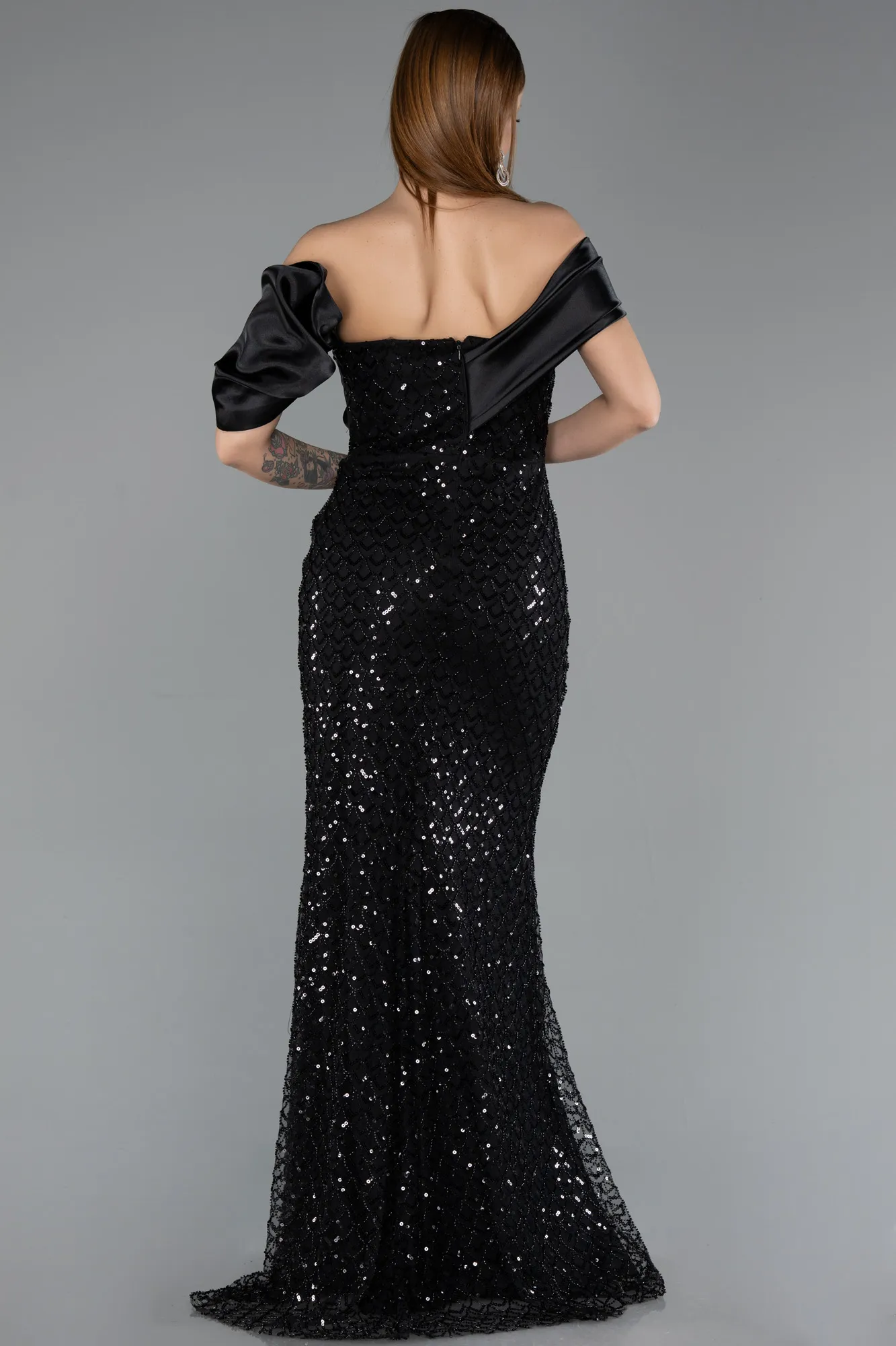 Black-Long Scaly Evening Dress ABU5529