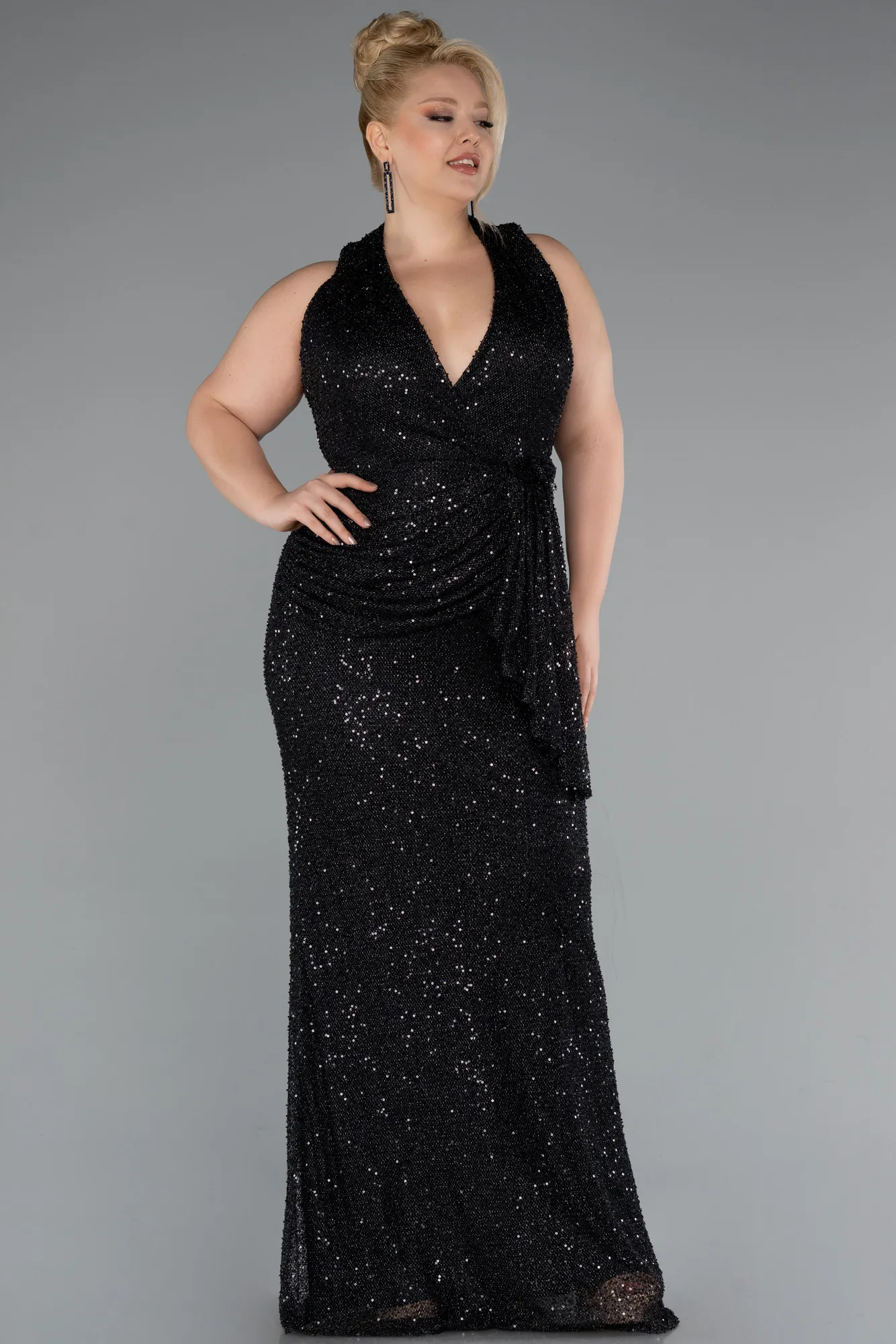 Black-Long Scaly Formal Plus Size Dress ABU5210