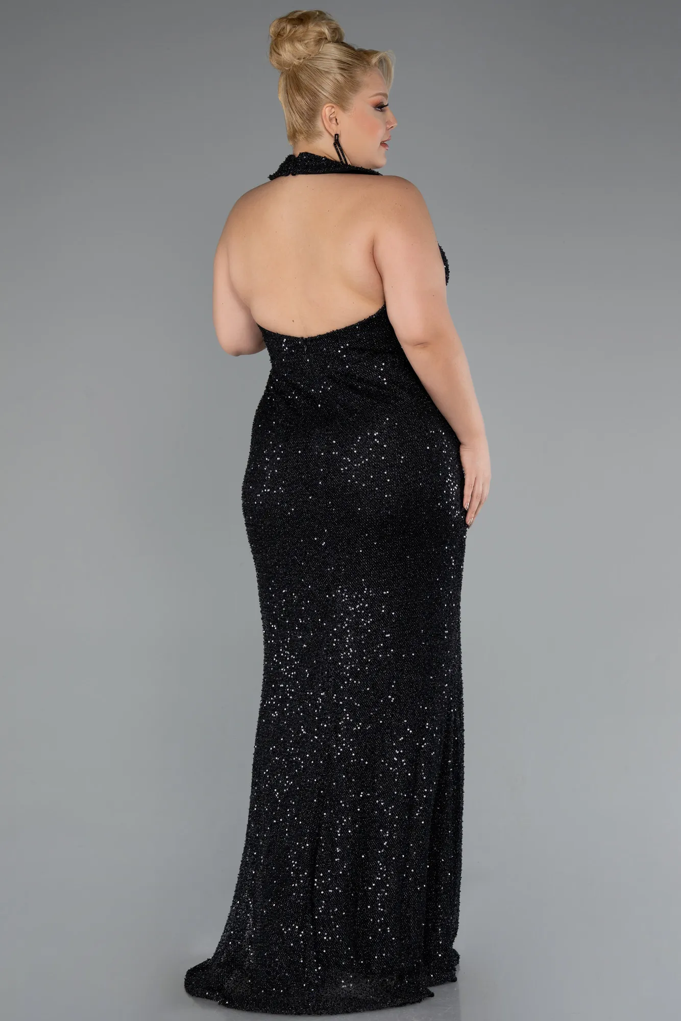 Black-Long Scaly Formal Plus Size Dress ABU5210