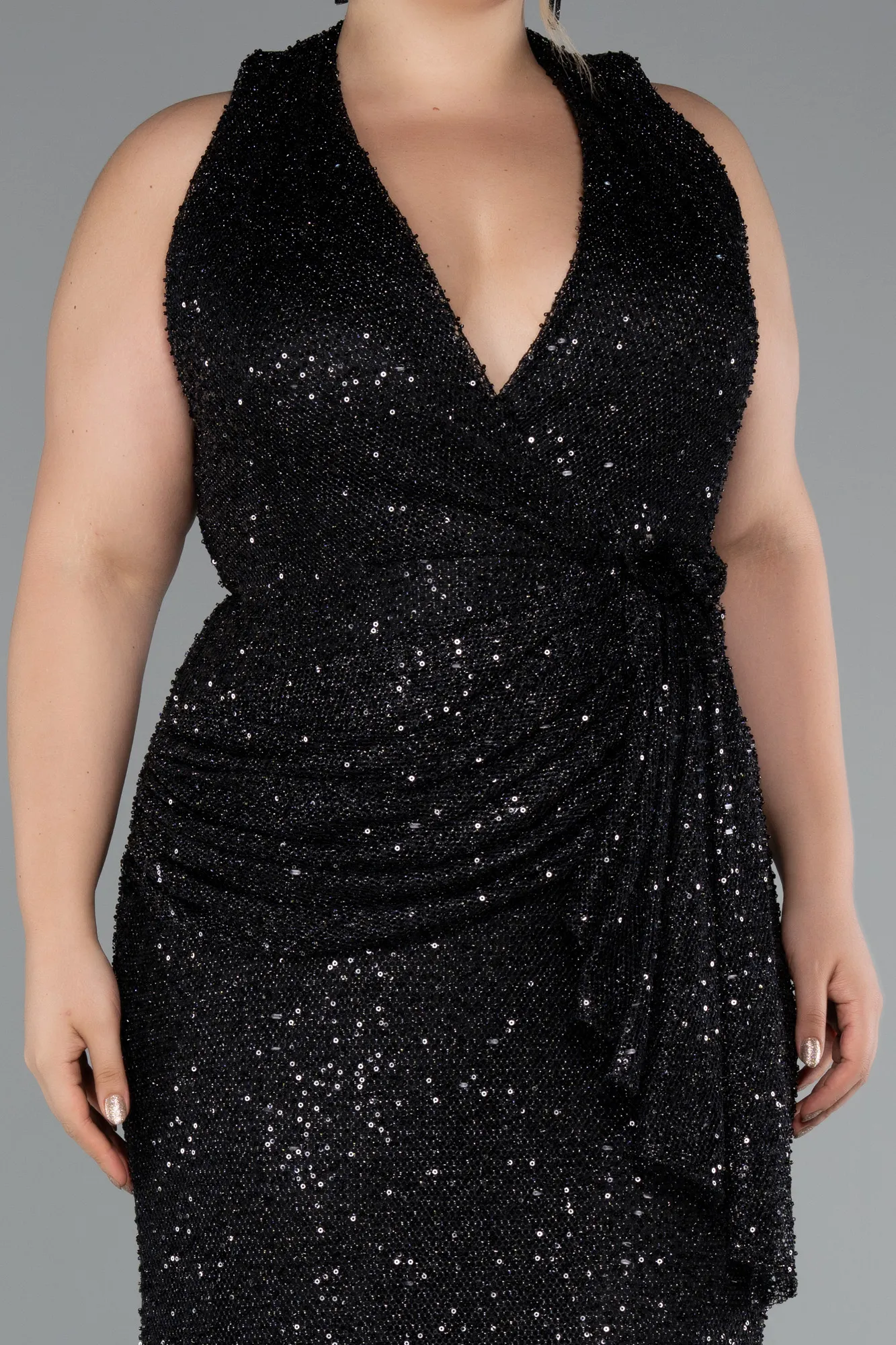 Black-Long Scaly Formal Plus Size Dress ABU5210