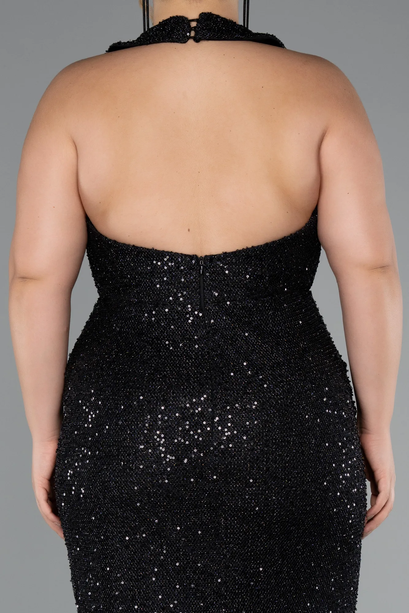 Black-Long Scaly Formal Plus Size Dress ABU5210