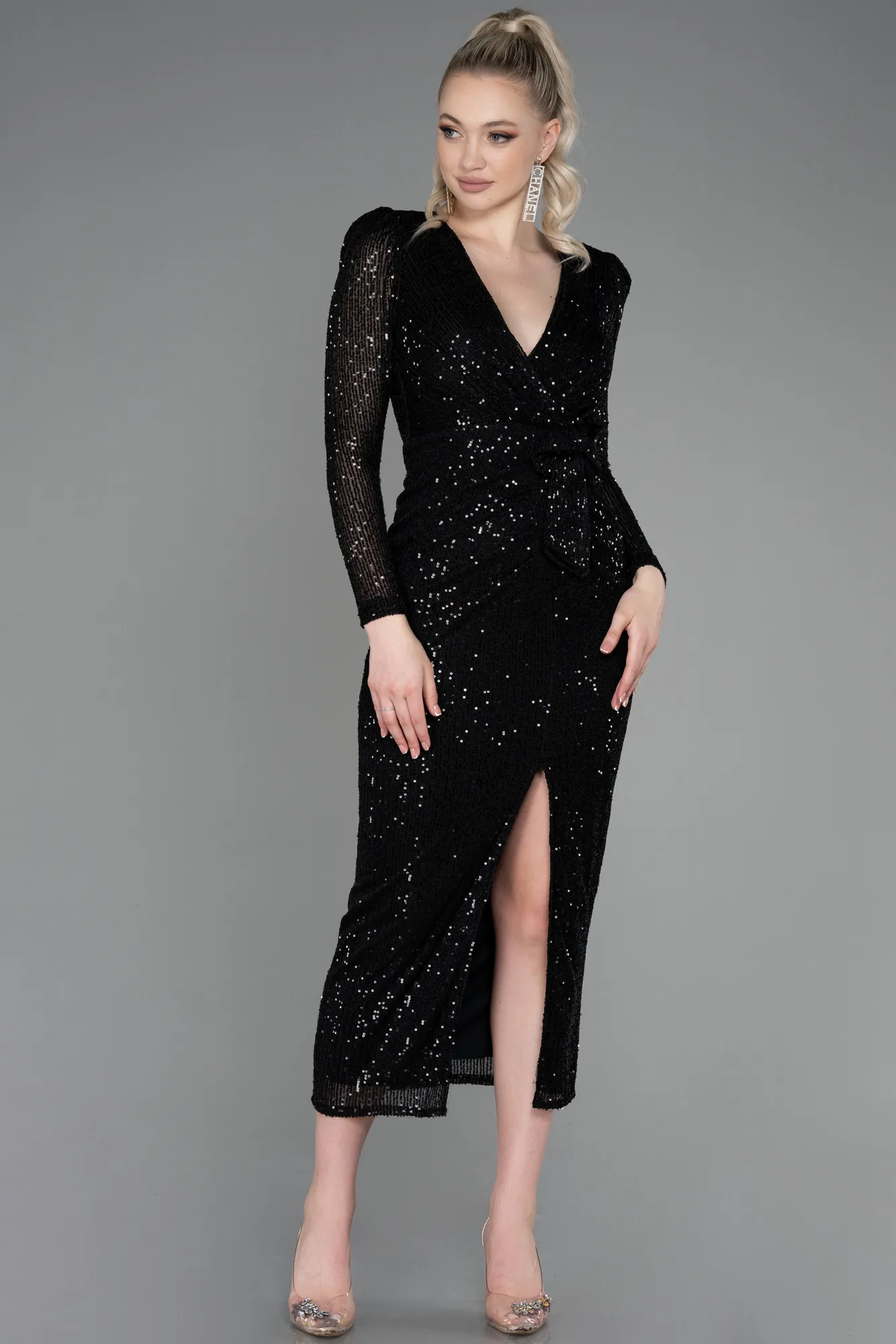 Black-Long Scaly Invitation Dress ABU3230