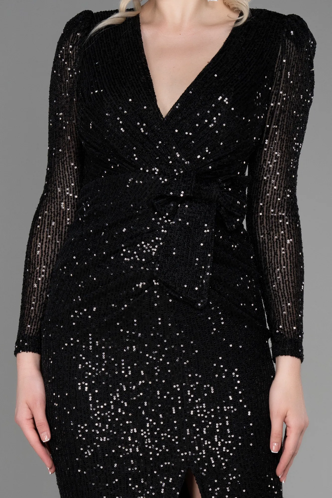 Black-Long Scaly Invitation Dress ABU3230