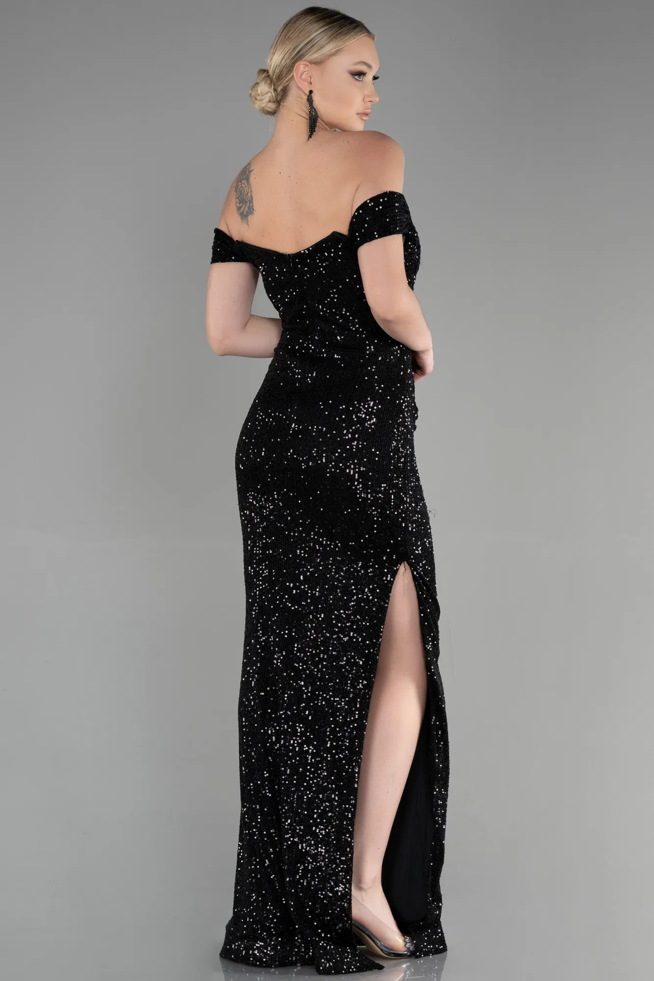 Black-Long Scaly Mermaid Evening Dress ABU3202