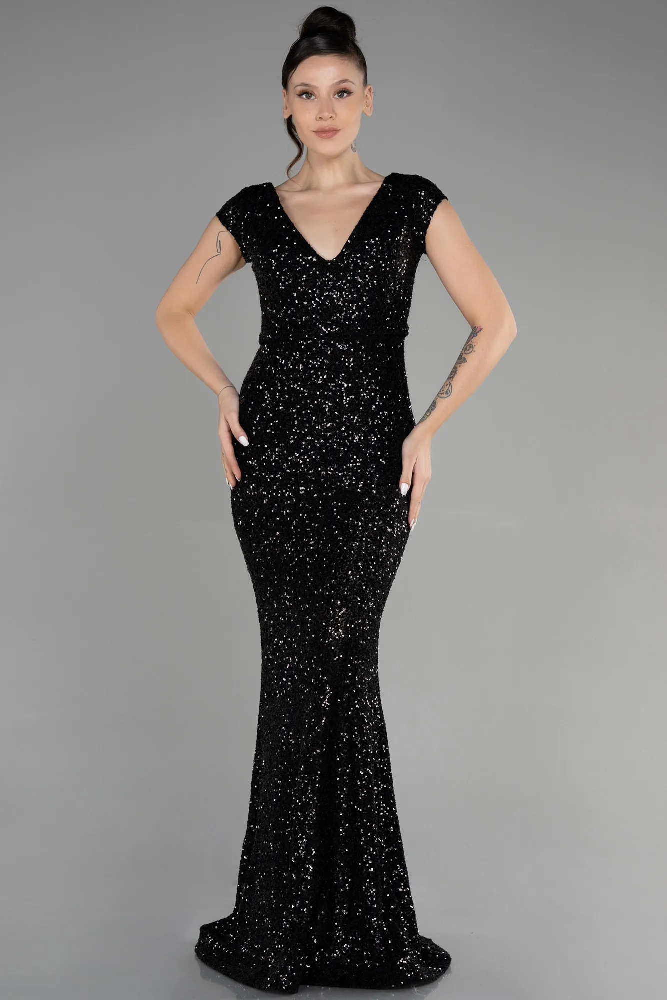 Black-Long Scaly Mermaid Evening Dress ABU3463