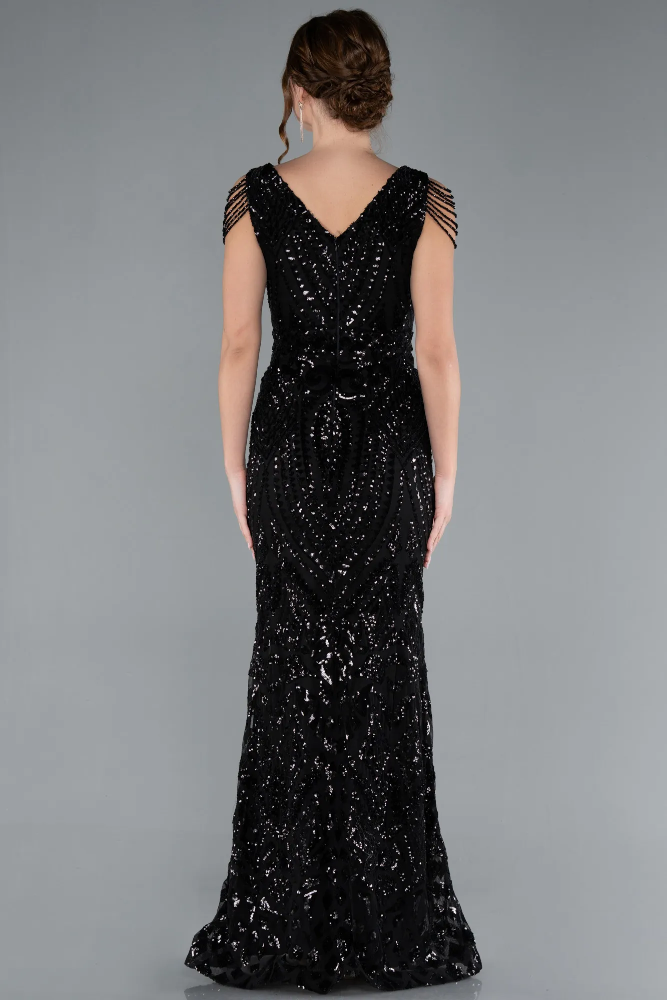 Black-Long Scaly Mermaid Evening Dress ABU3842