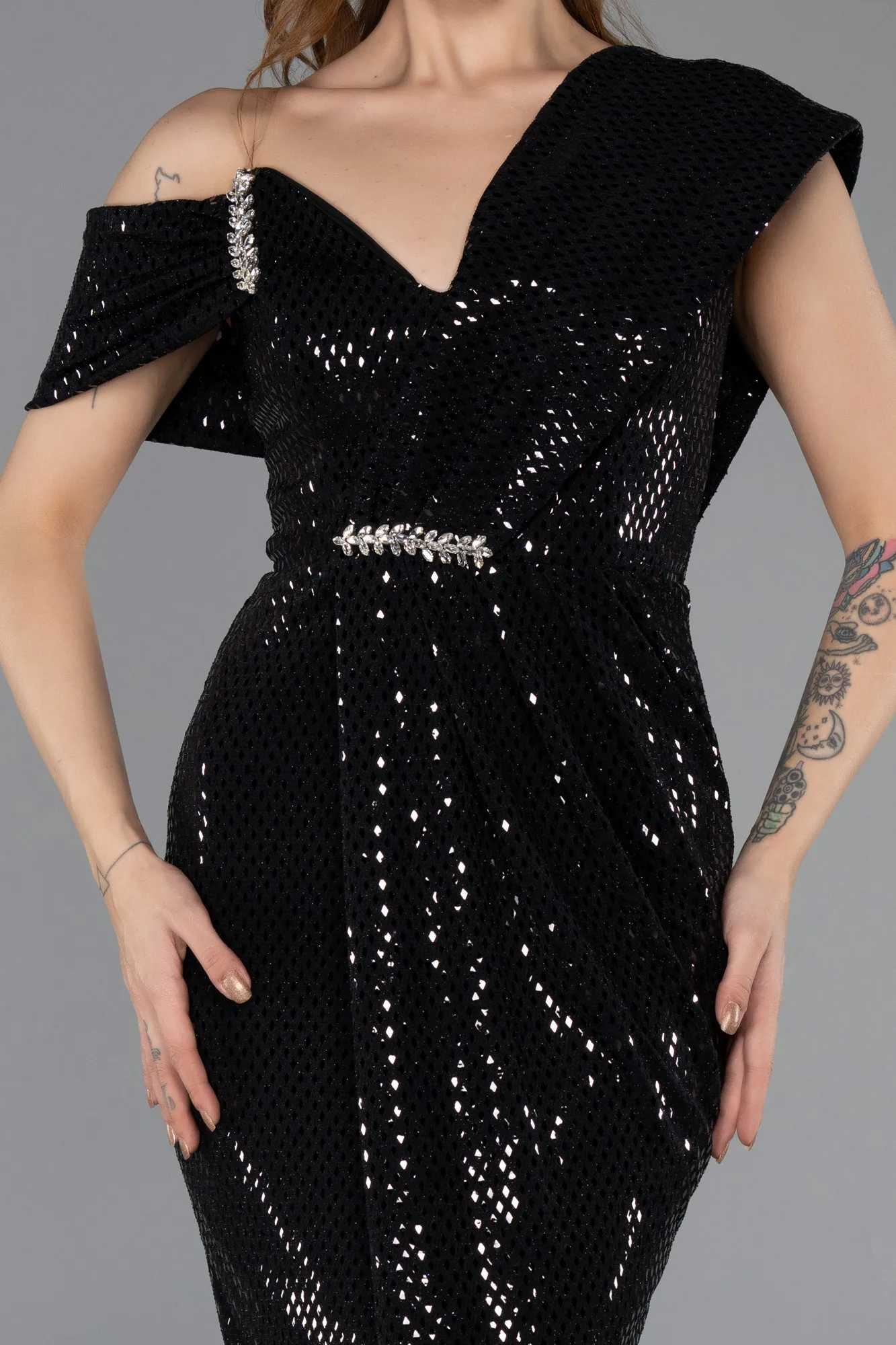 Black-Long Scaly Party Dress ABK2473