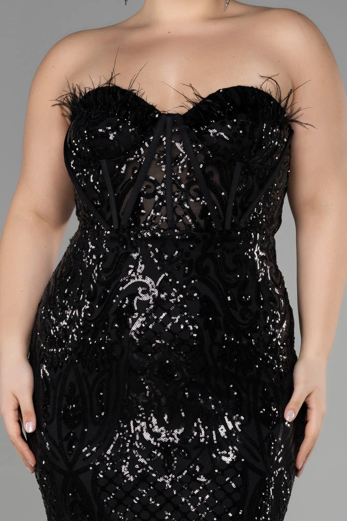 Black-Long Scaly Plus Size Engagement Dress ABU3552