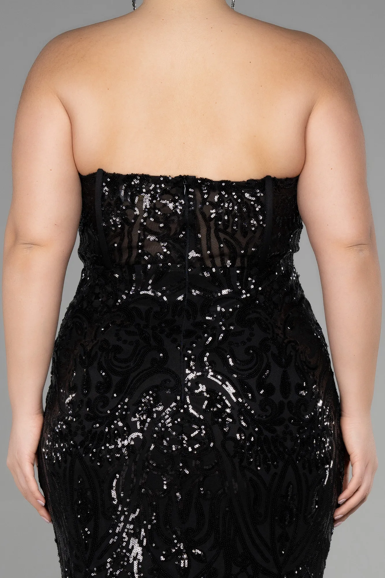 Black-Long Scaly Plus Size Engagement Dress ABU3552