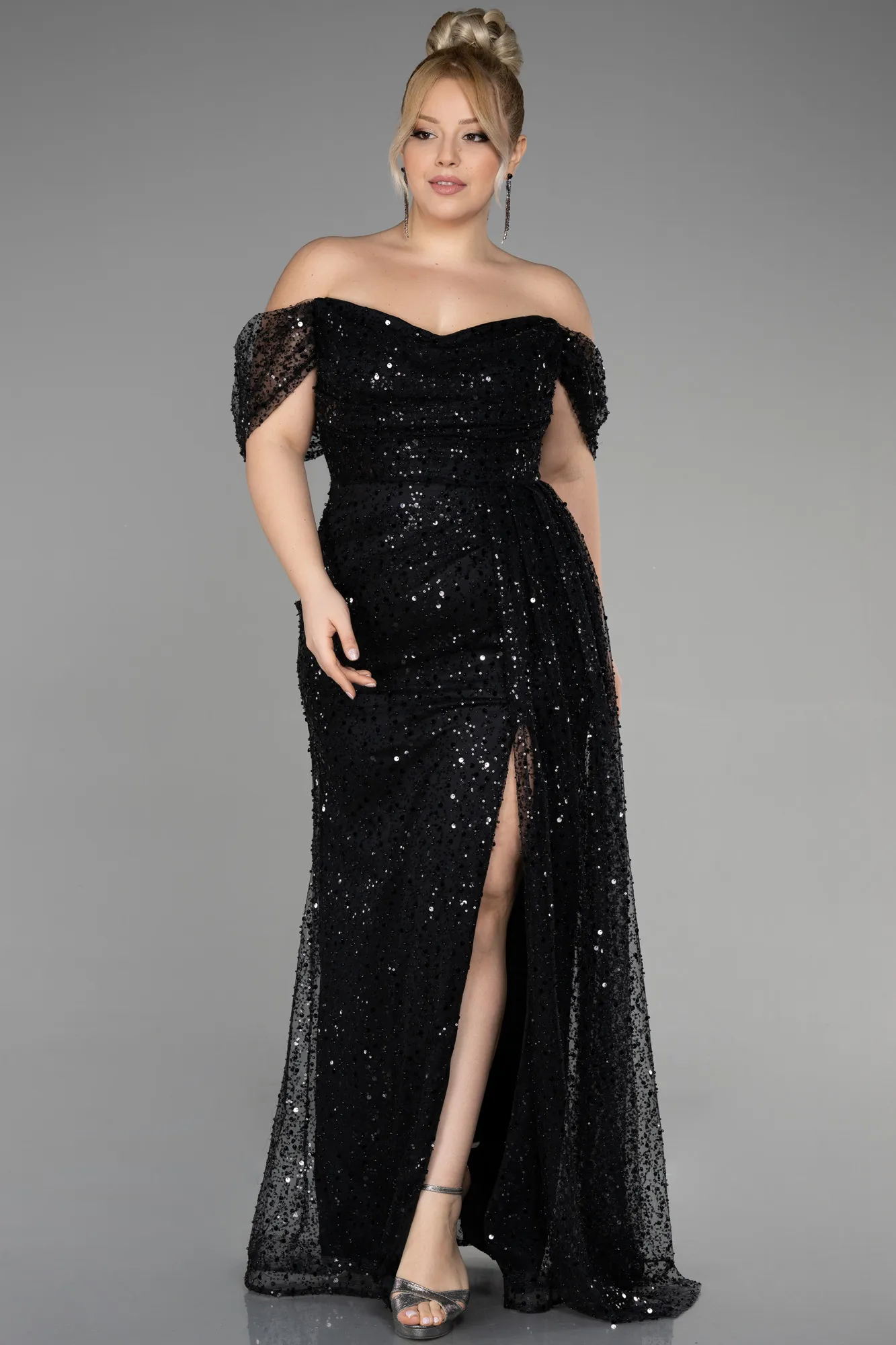 Black-Long Scaly Plus Size Engagement Dress ABU3579
