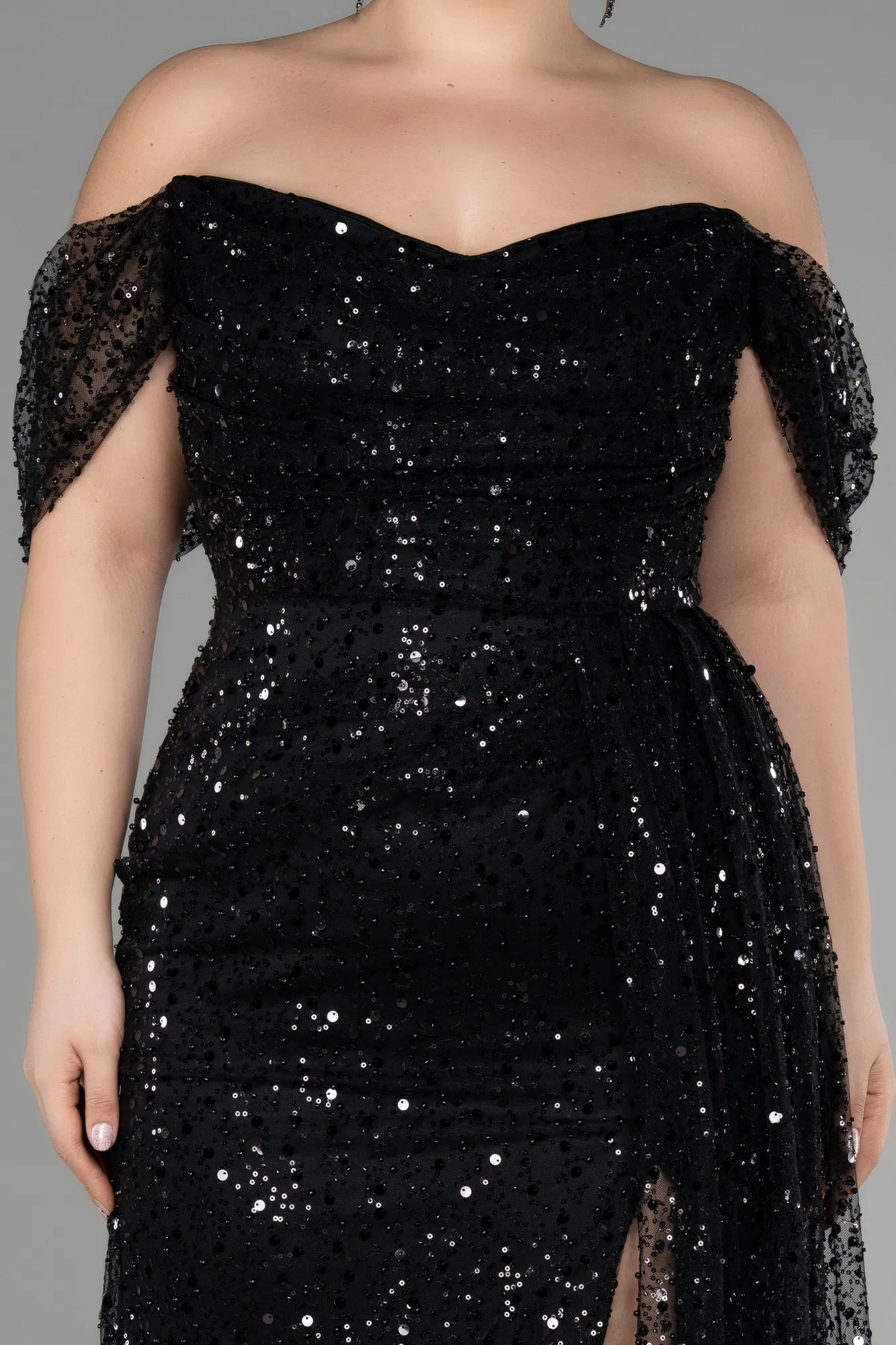 Black-Long Scaly Plus Size Engagement Dress ABU3579