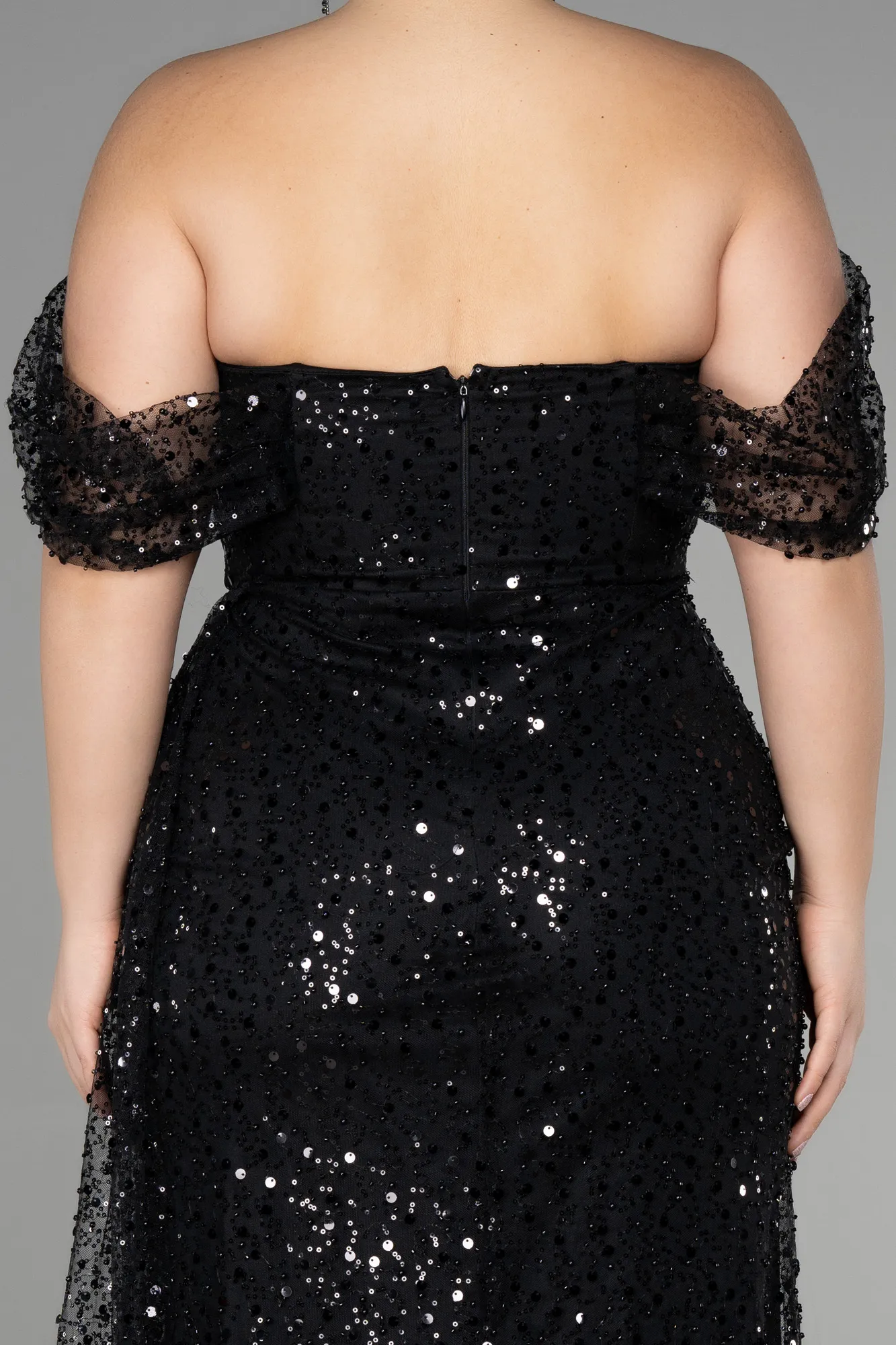 Black-Long Scaly Plus Size Engagement Dress ABU3579