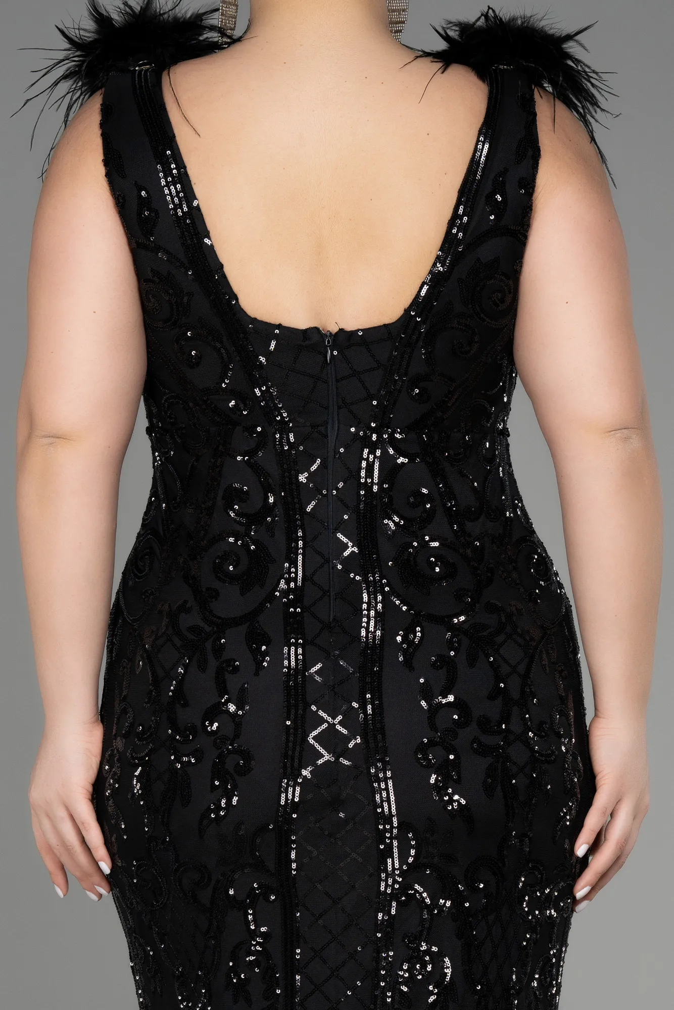 Black-Long Scaly Plus Size Engagement Dress ABU3671