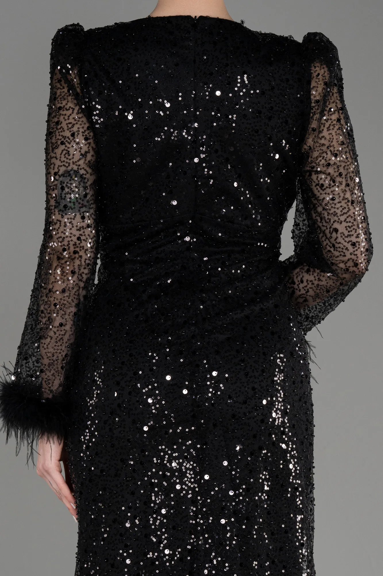 Black-Long Scaly Plus Size Engagement Dress ABU3790