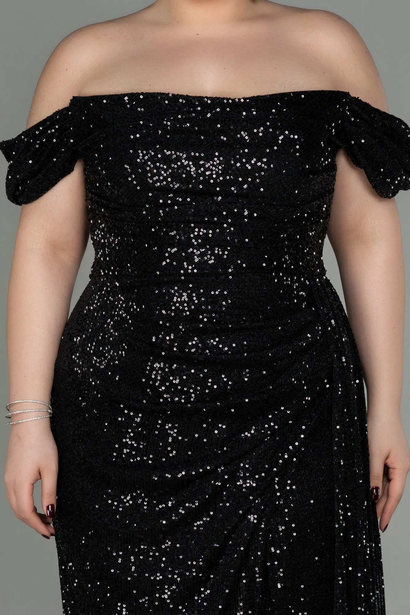 Black-Long Scaly Plus Size Evening Dress ABU2973