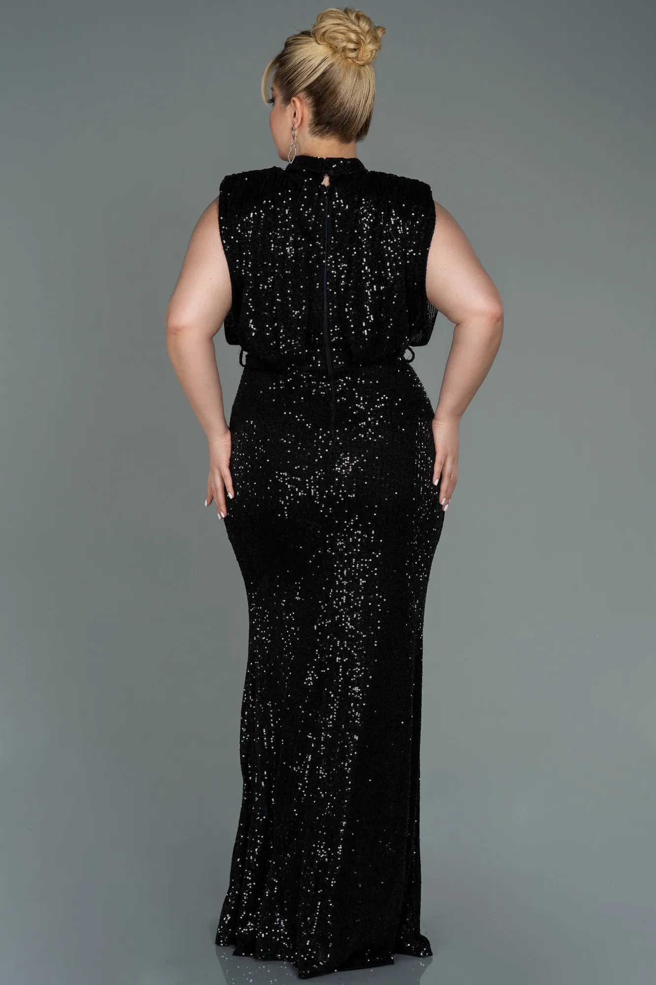 Black-Long Scaly Plus Size Evening Dress ABU3115