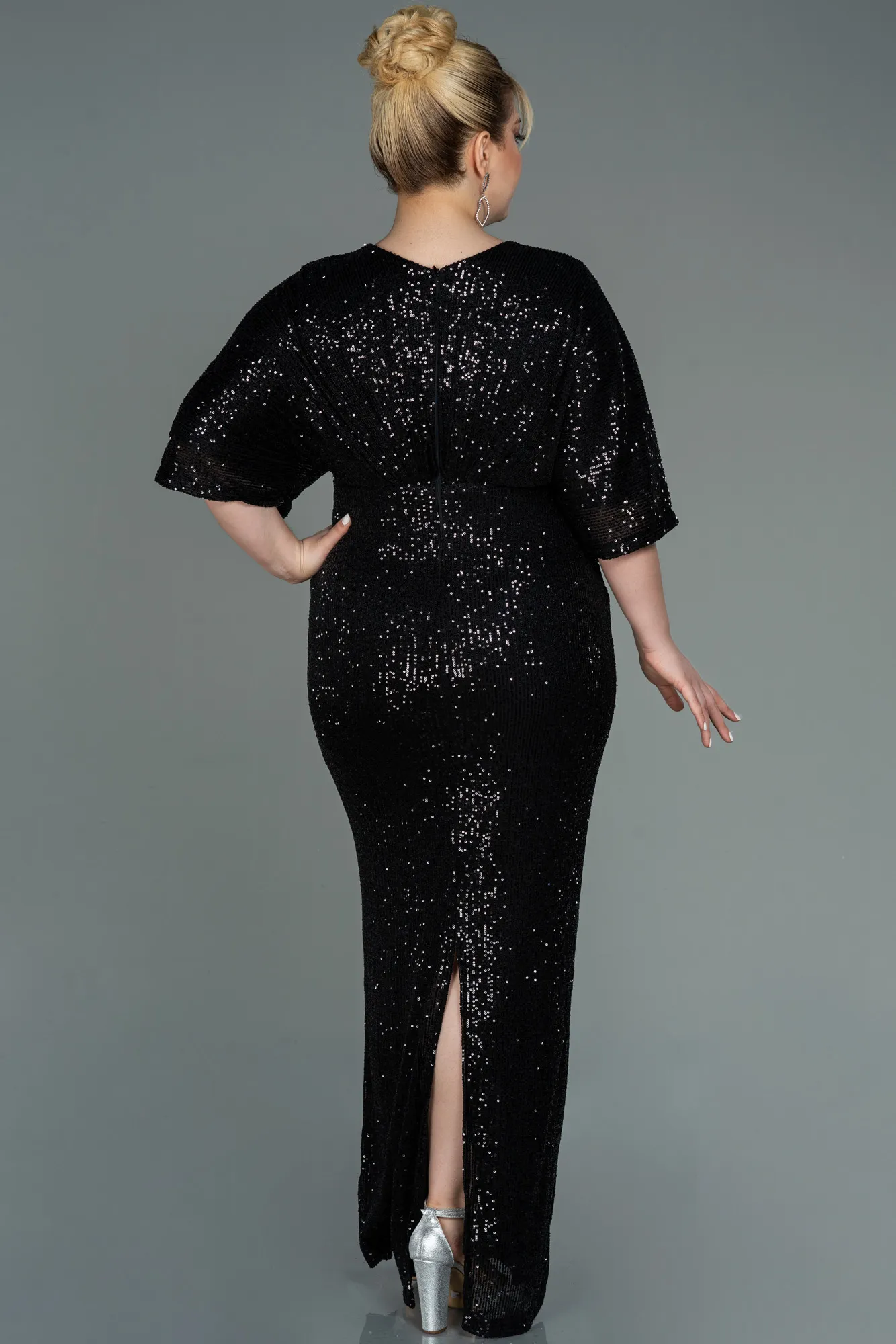 Black-Long Scaly Plus Size Evening Dress ABU3123