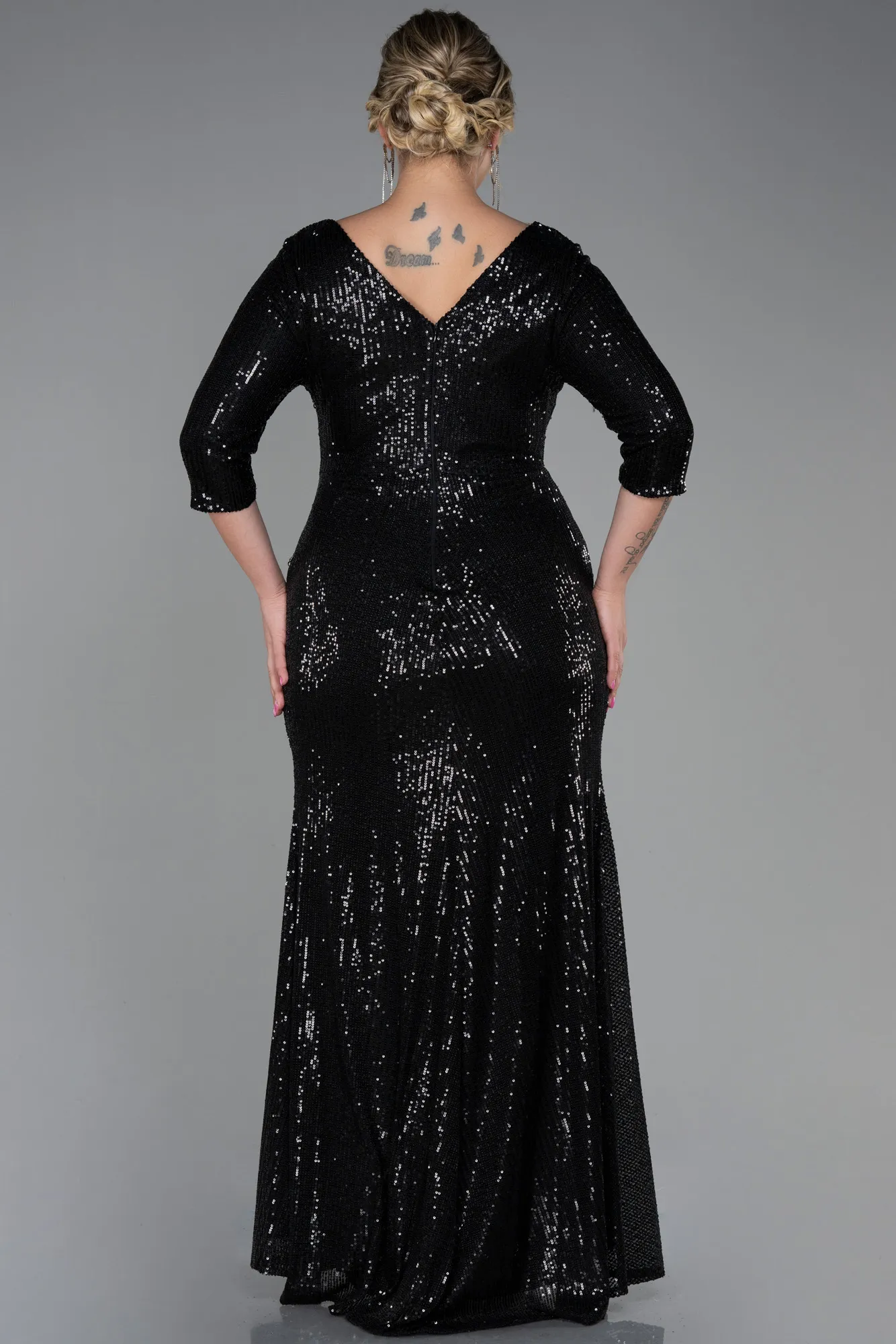Black-Long Scaly Plus Size Evening Dress ABU3258