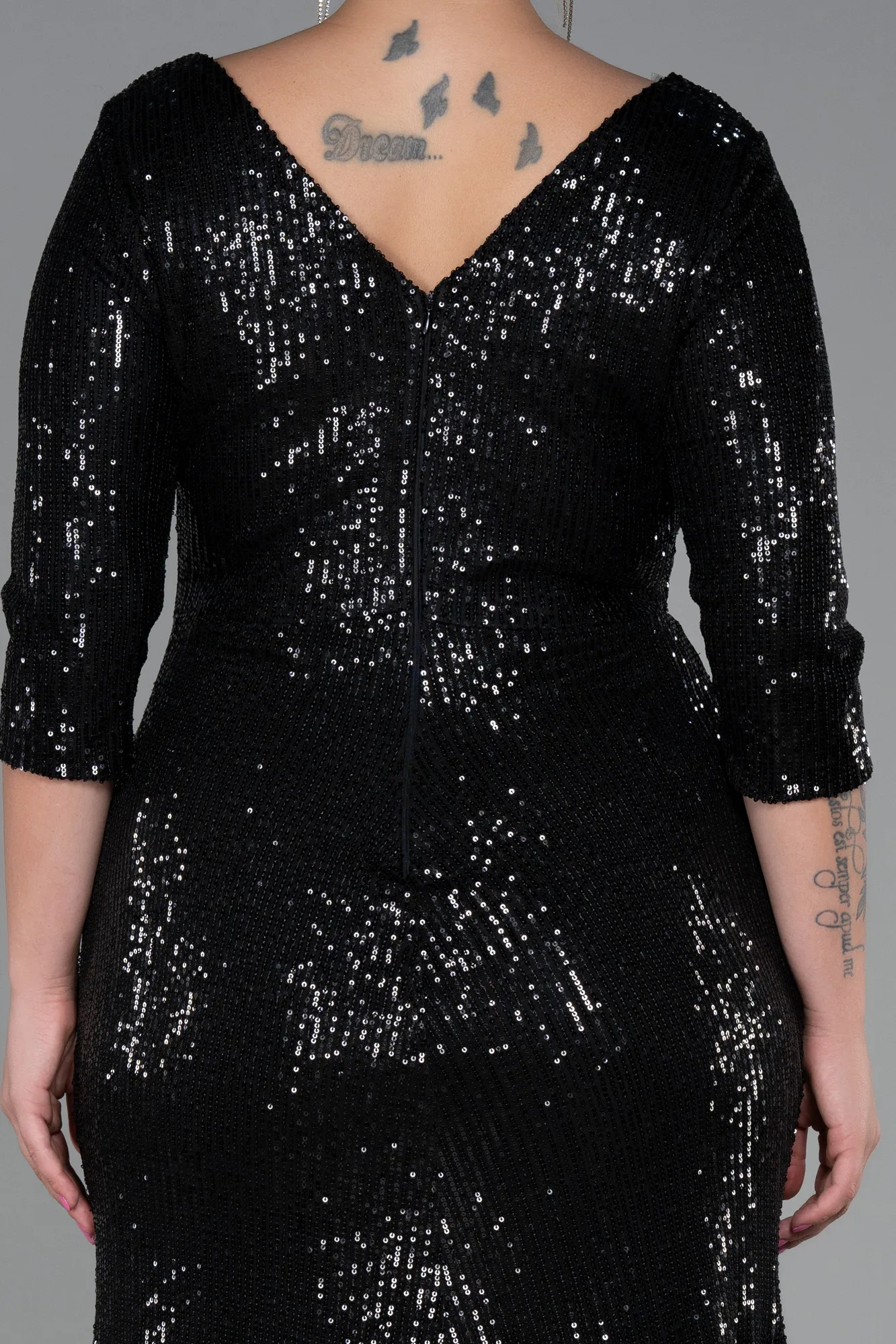 Black-Long Scaly Plus Size Evening Dress ABU3258