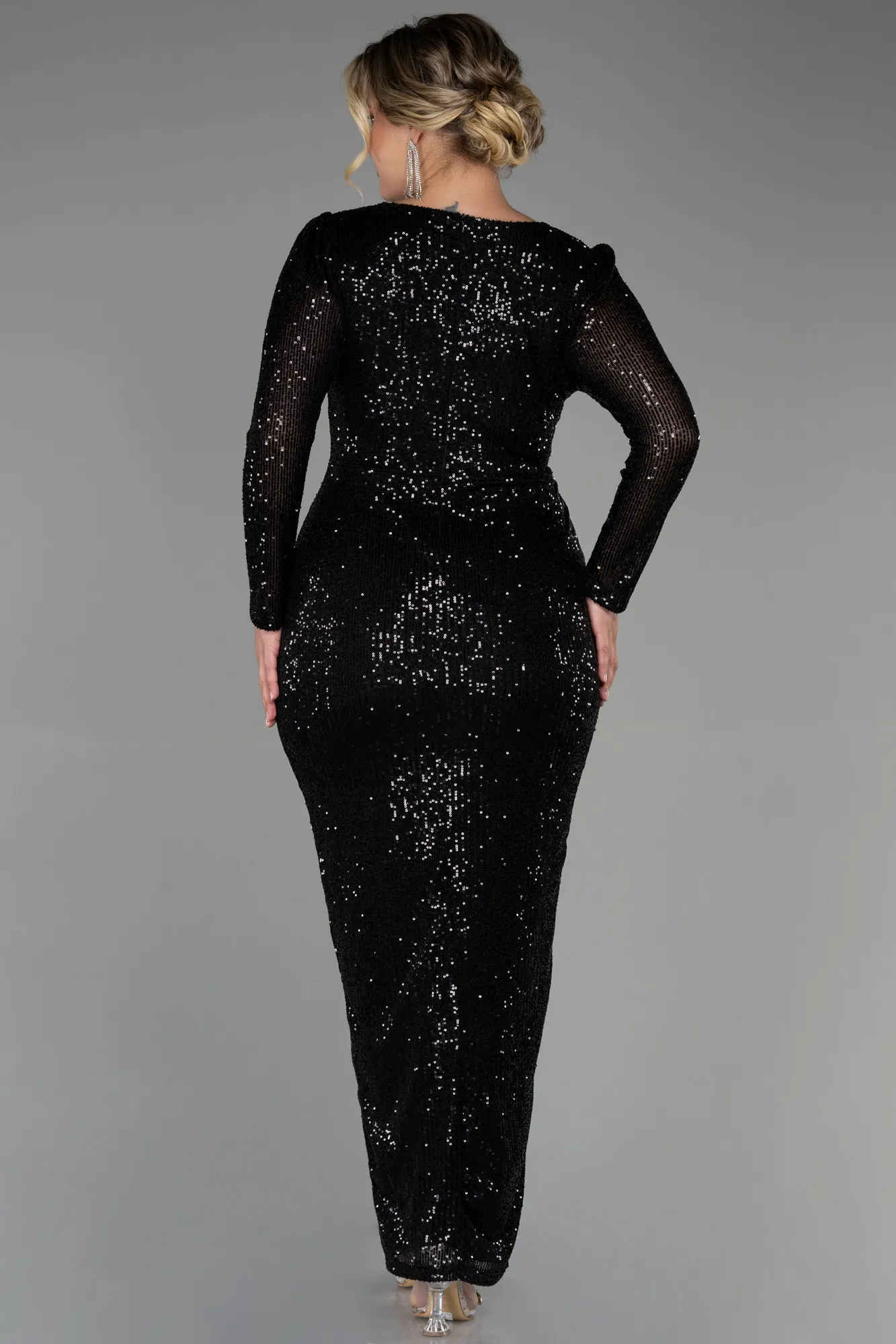 Black-Long Scaly Plus Size Evening Dress ABU3340
