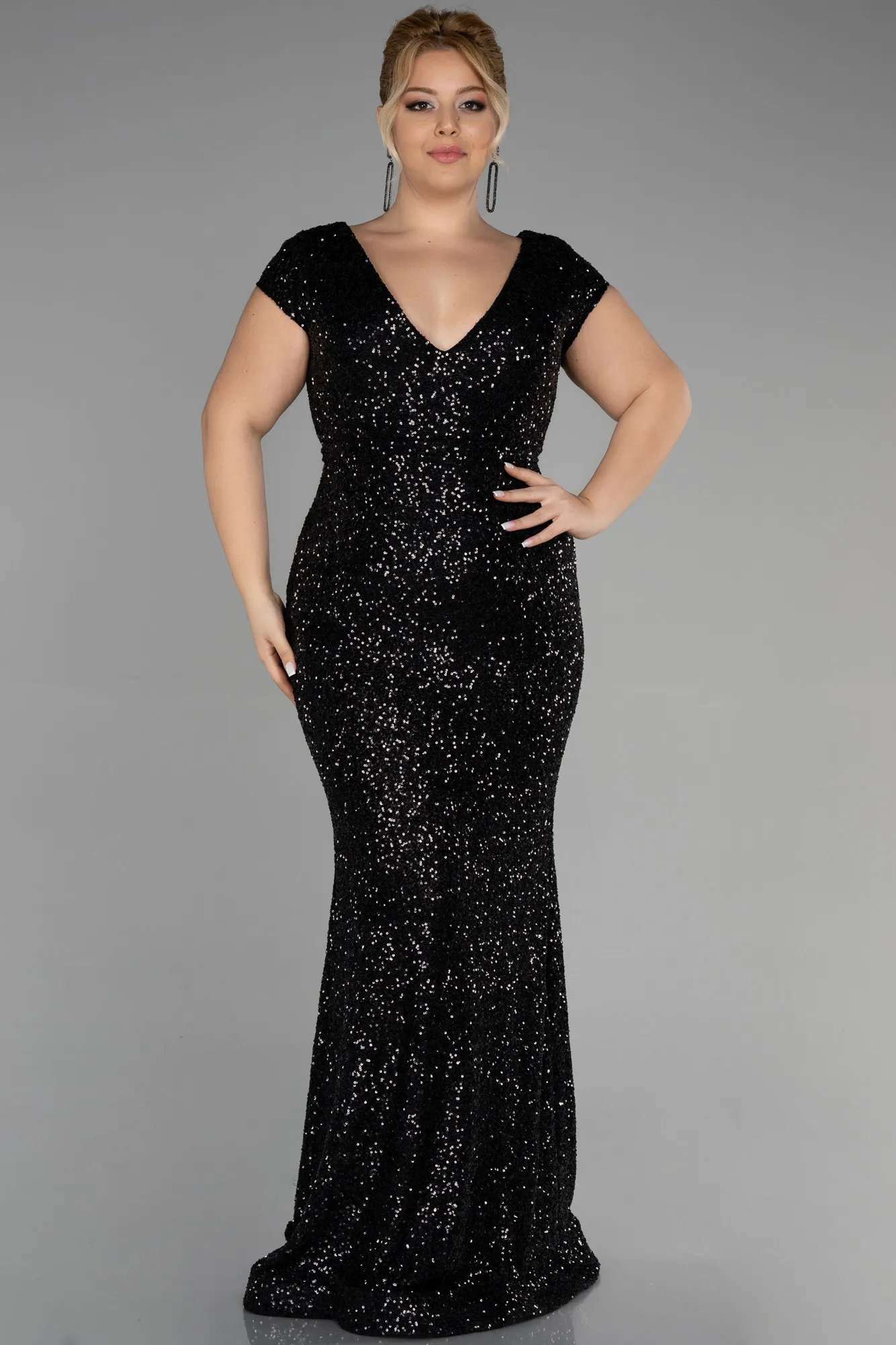 Black-Long Scaly Plus Size Evening Dress ABU3465