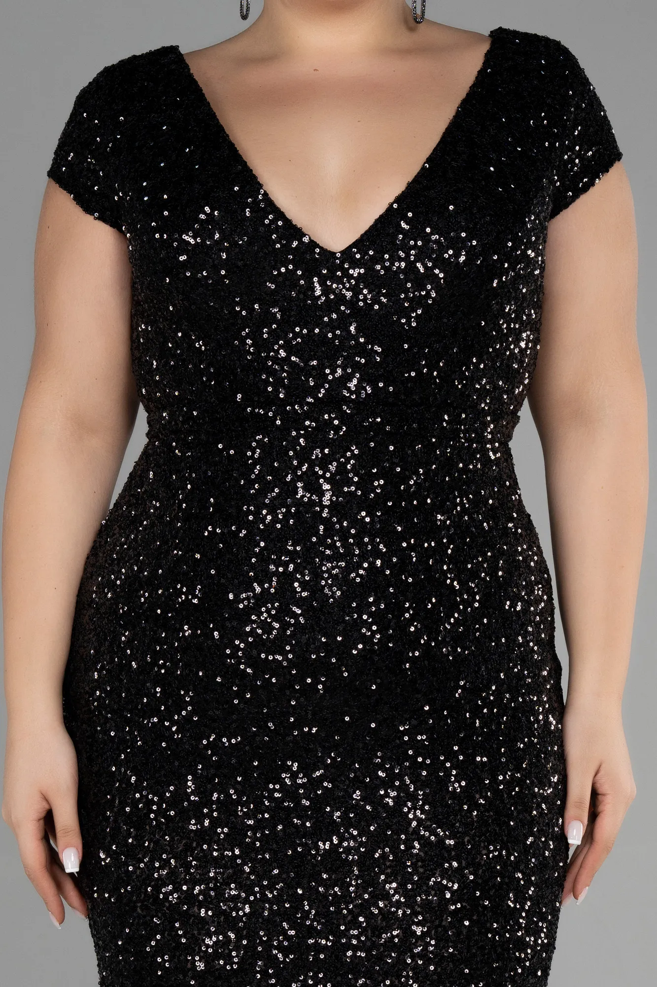 Black-Long Scaly Plus Size Evening Dress ABU3465
