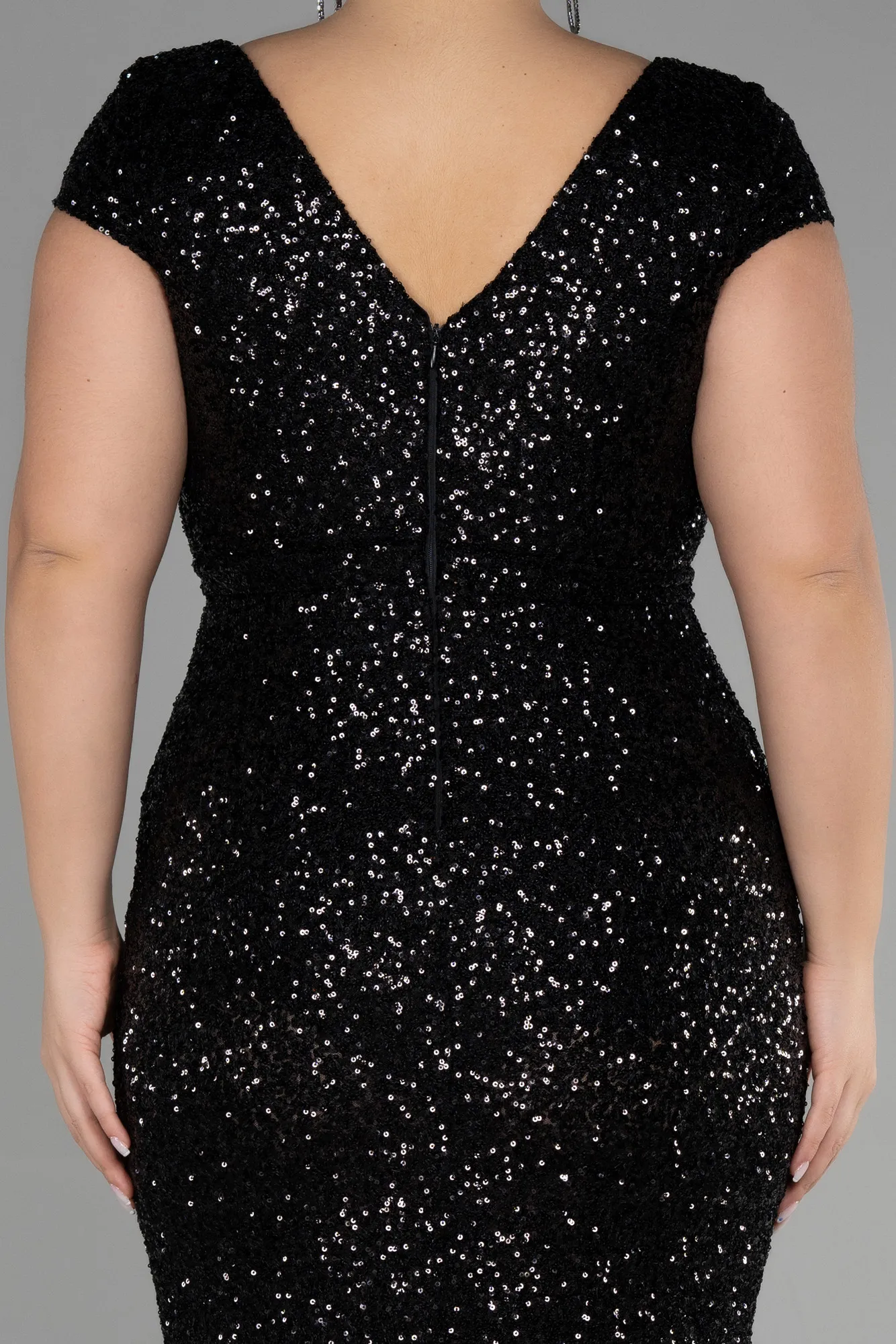 Black-Long Scaly Plus Size Evening Dress ABU3465